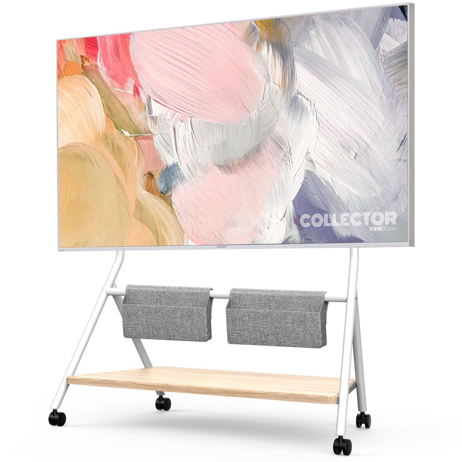 FITUEYES Design Corner Floor TV Stand with Mount for 65 70 75 80 85 88 Inch TV, Height Adjustable Mobile TV Stand with Storage Universal Wheel, Shelf