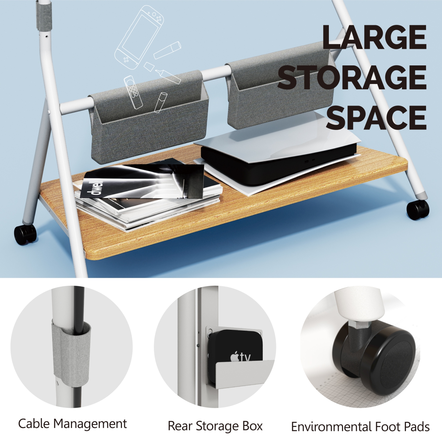 FITUEYES Design Corner Floor TV Stand with Mount for 65 70 75 80 85 88 Inch TV, Height Adjustable Mobile TV Stand with Storage Universal Wheel, Shelf