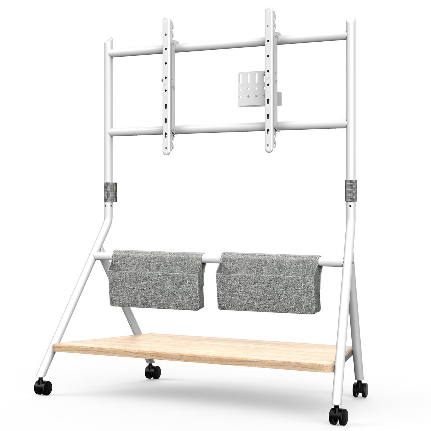 FITUEYES Design Corner Floor TV Stand with Mount for 65 70 75 80 85 88 Inch TV, Height Adjustable Mobile TV Stand with Storage Universal Wheel, Shelf