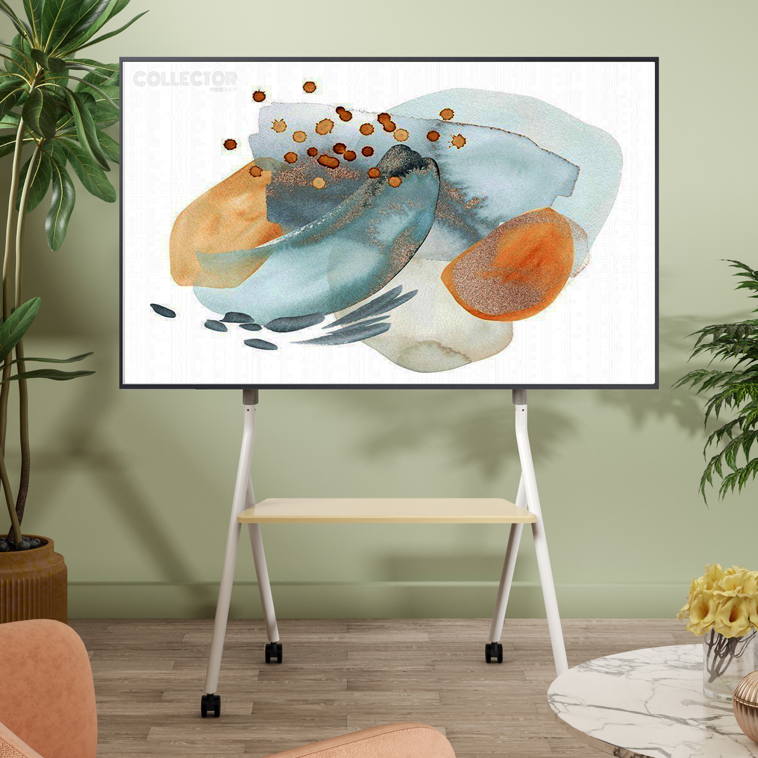 FITUEYES Design Corner Floor TV Stand with Mount for 55 60 65 70 75 78 Inch TV, Height Adjustable Mobile TV Stand with Storage Universal Wheel,Shelf