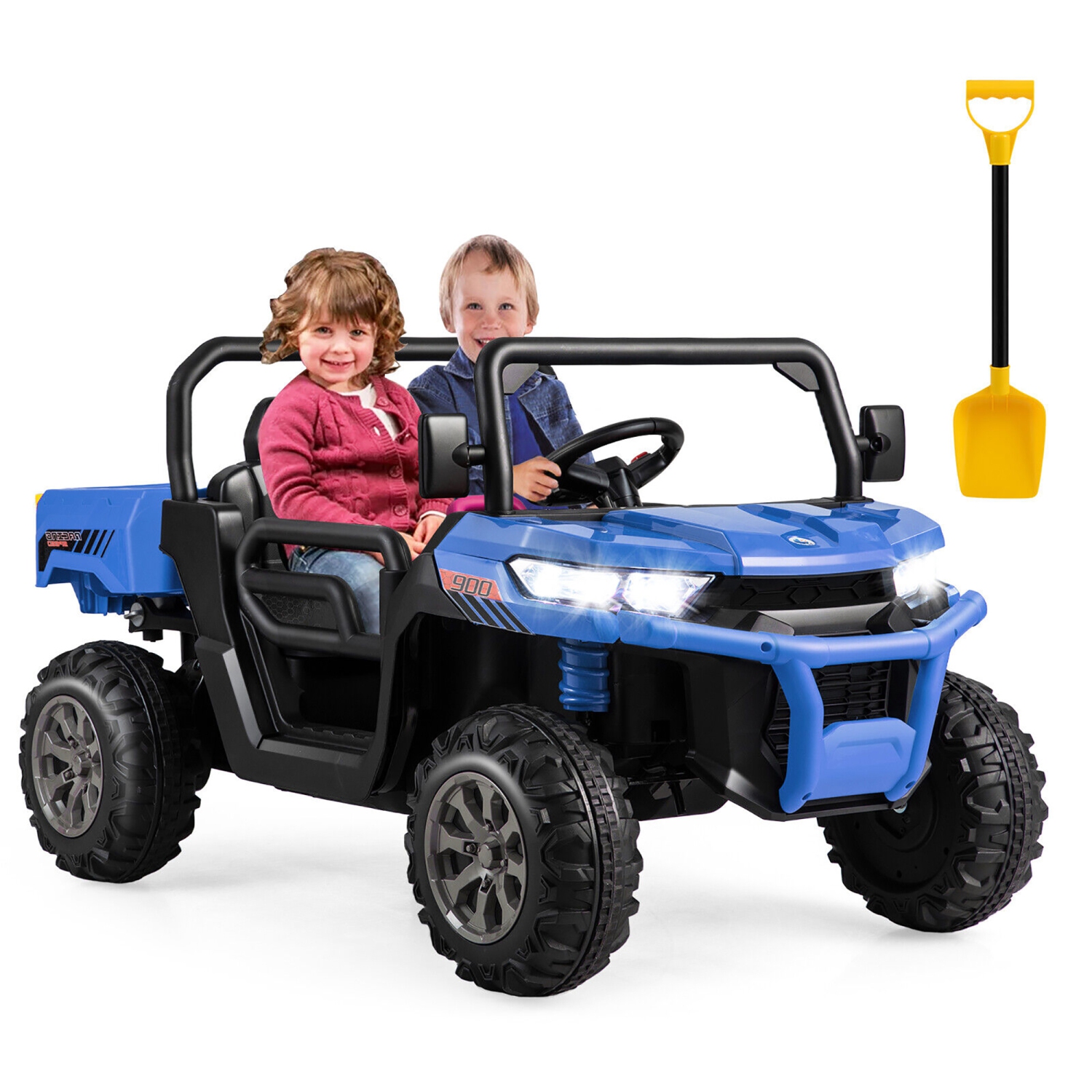 Gymax 12V 2 Seater Ride On UTV Dump Truck Remote w/ Electric Dump Bed & Shovel Blue