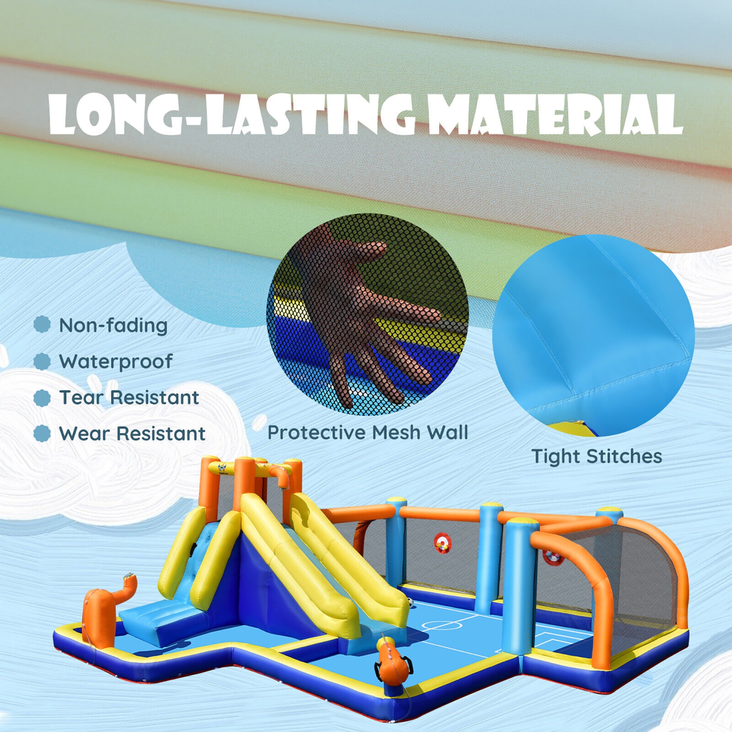 Gymax Giant Soccer-Themed Inflatable Water Slide Bouncer Splash Pool With 750W Blower