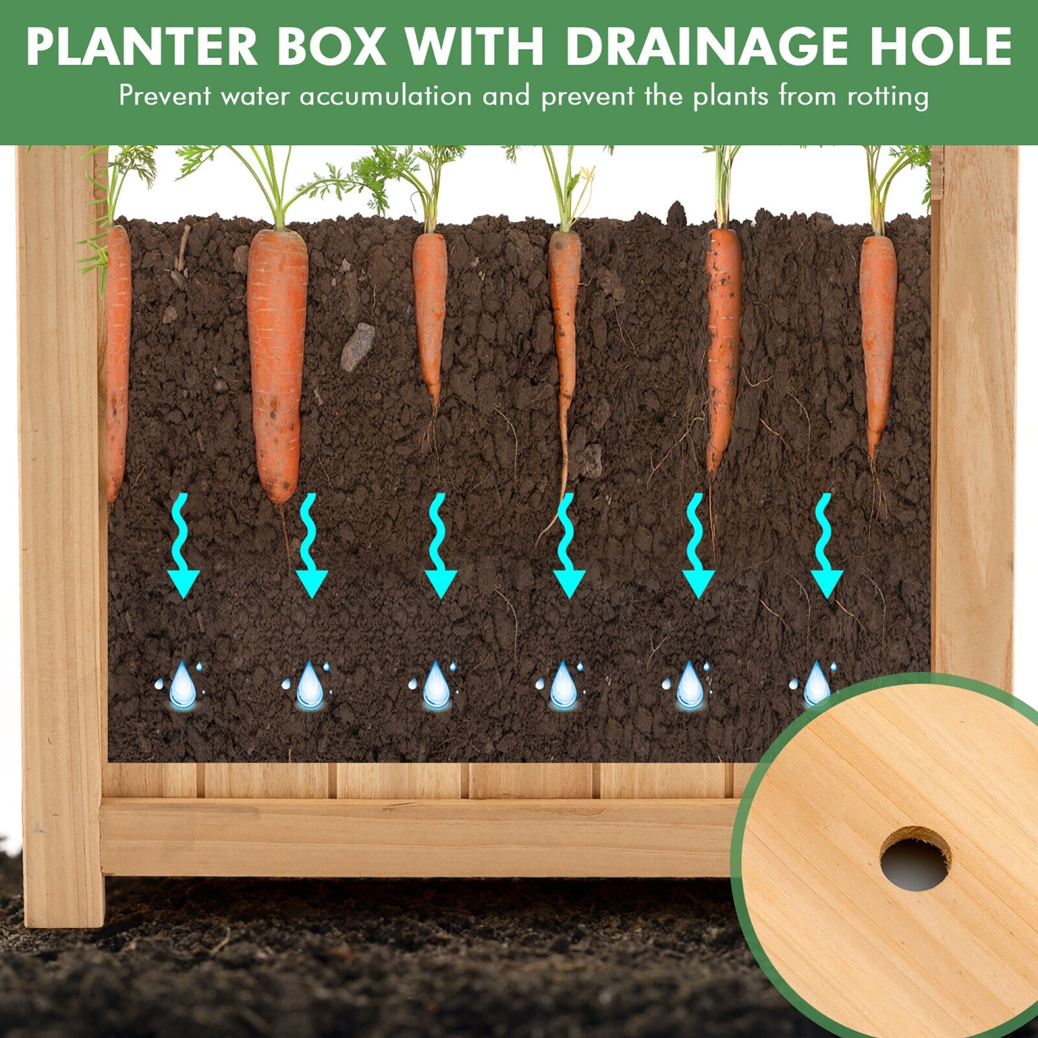 Jardinière en bois pliante pour plantes d'extérieur avec trou de drainage GYMAX