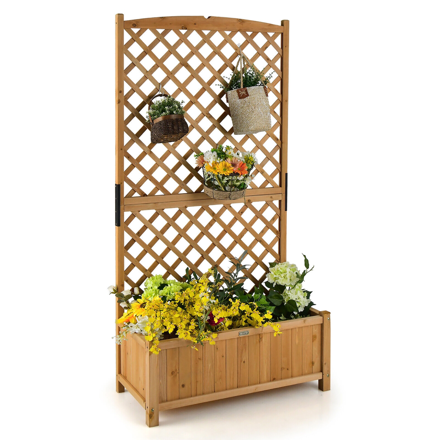 Gymax 71'' Tall Raised Garden Bed Wooden Planter w/ Trellis for Flower Climbing Plant