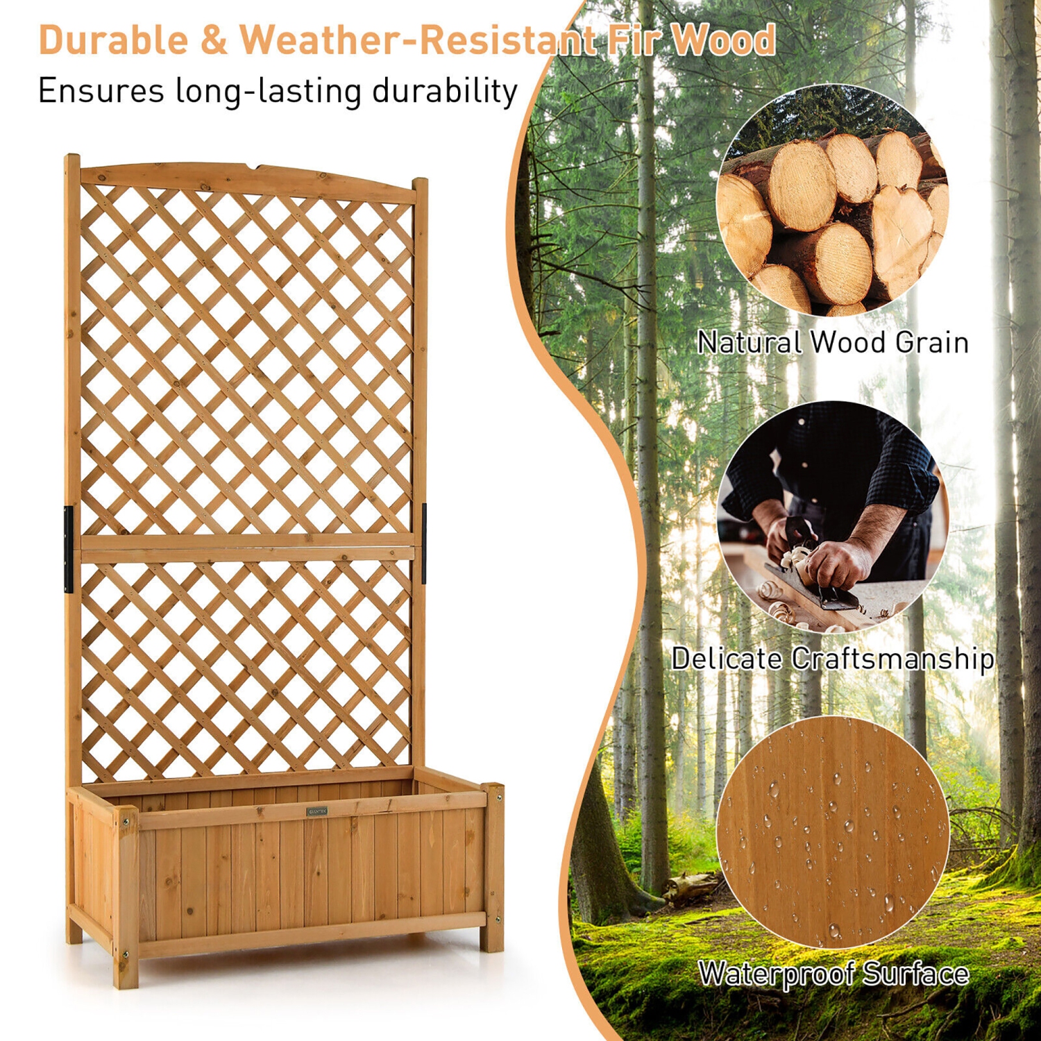 Gymax 71'' Tall Raised Garden Bed Wooden Planter w/ Trellis for Flower Climbing Plant