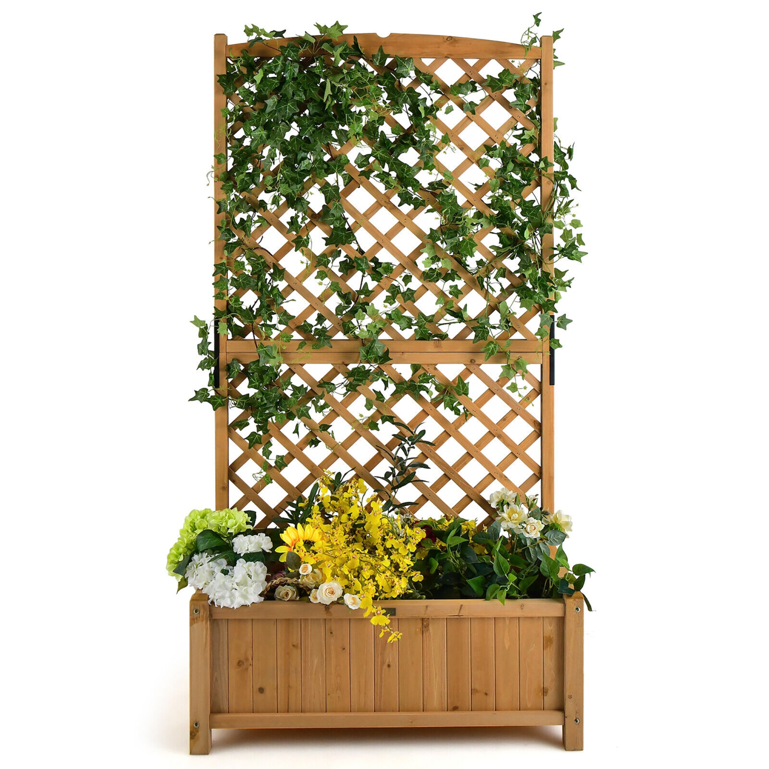 Gymax 71'' Tall Raised Garden Bed Wooden Planter w/ Trellis for Flower Climbing Plant