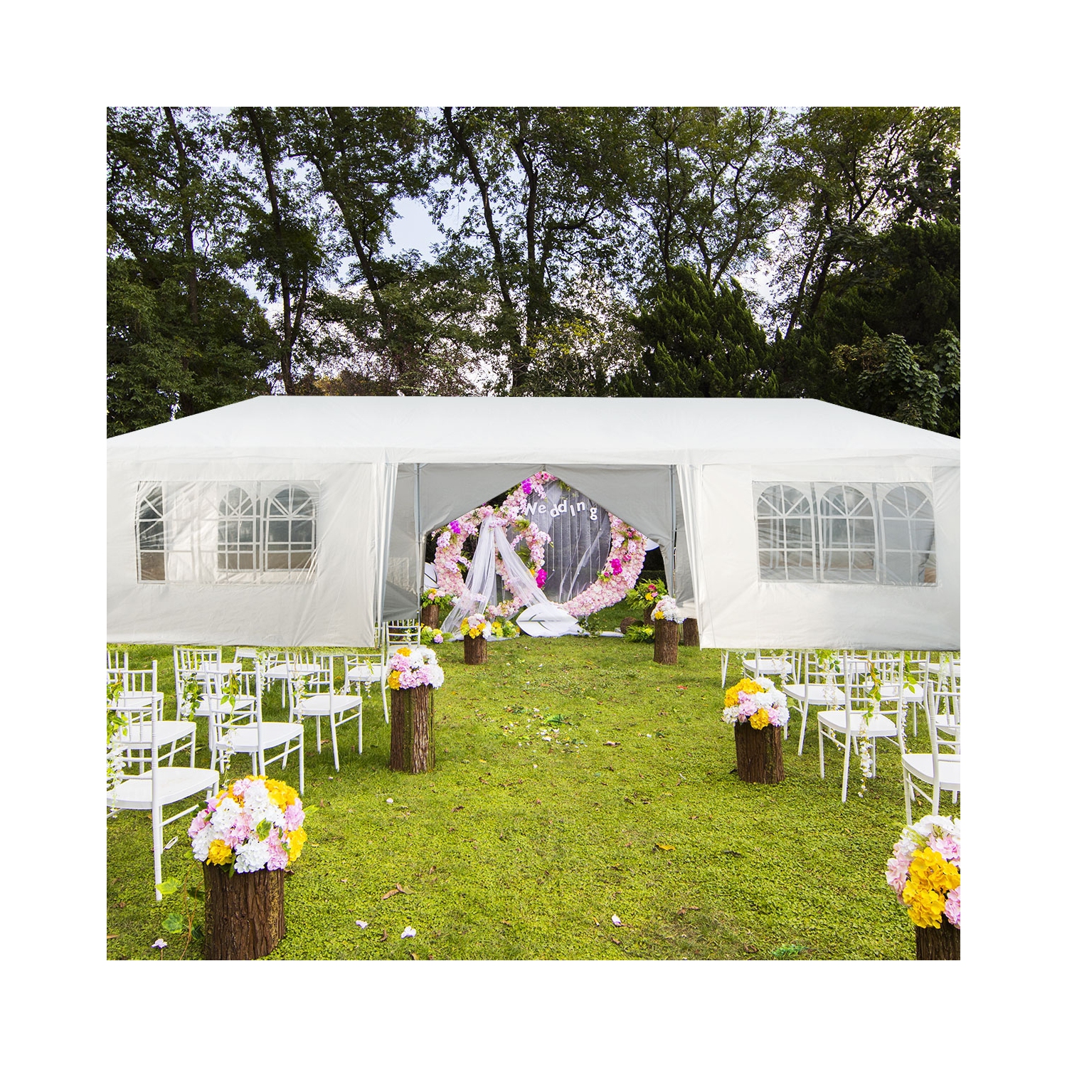 10 x 30 Feet Outdoor Canopy Tent with Side walls-White