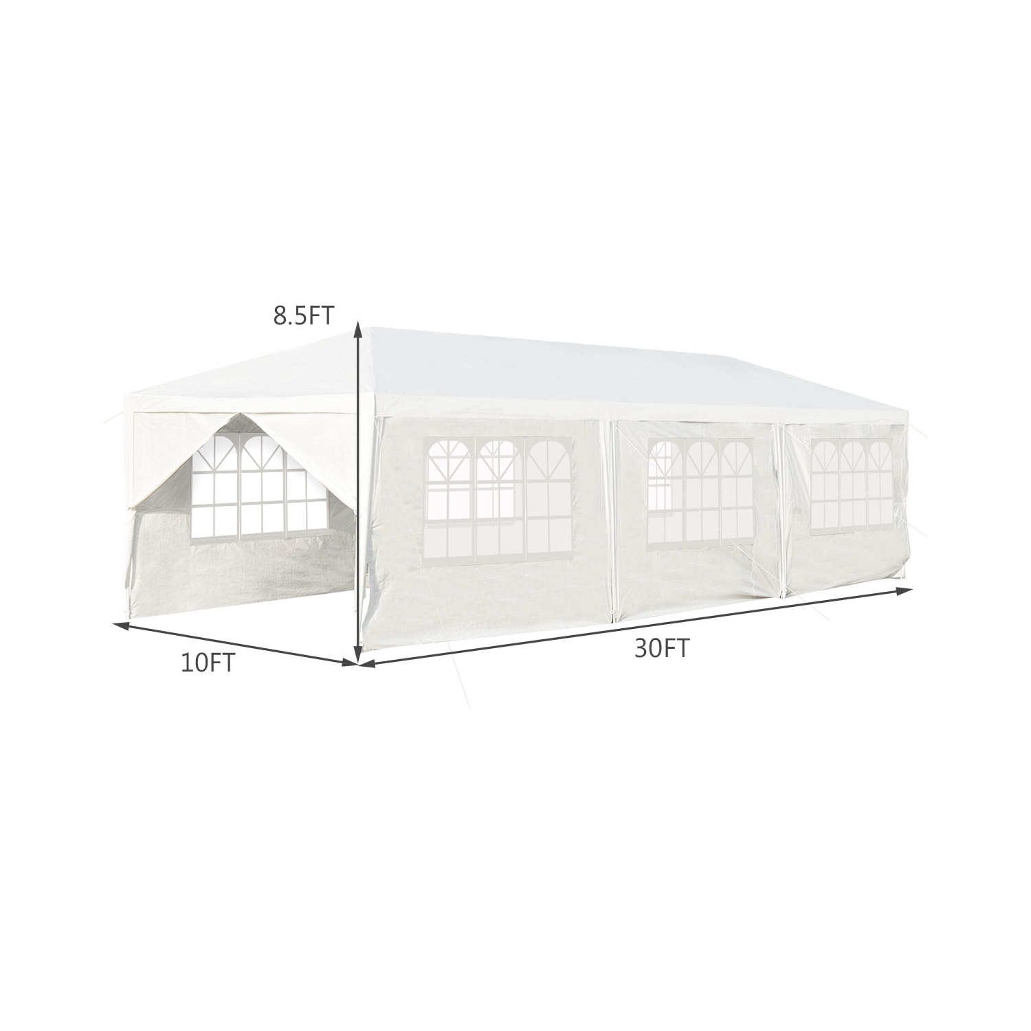10 x 30 Feet Outdoor Canopy Tent with Side walls-White