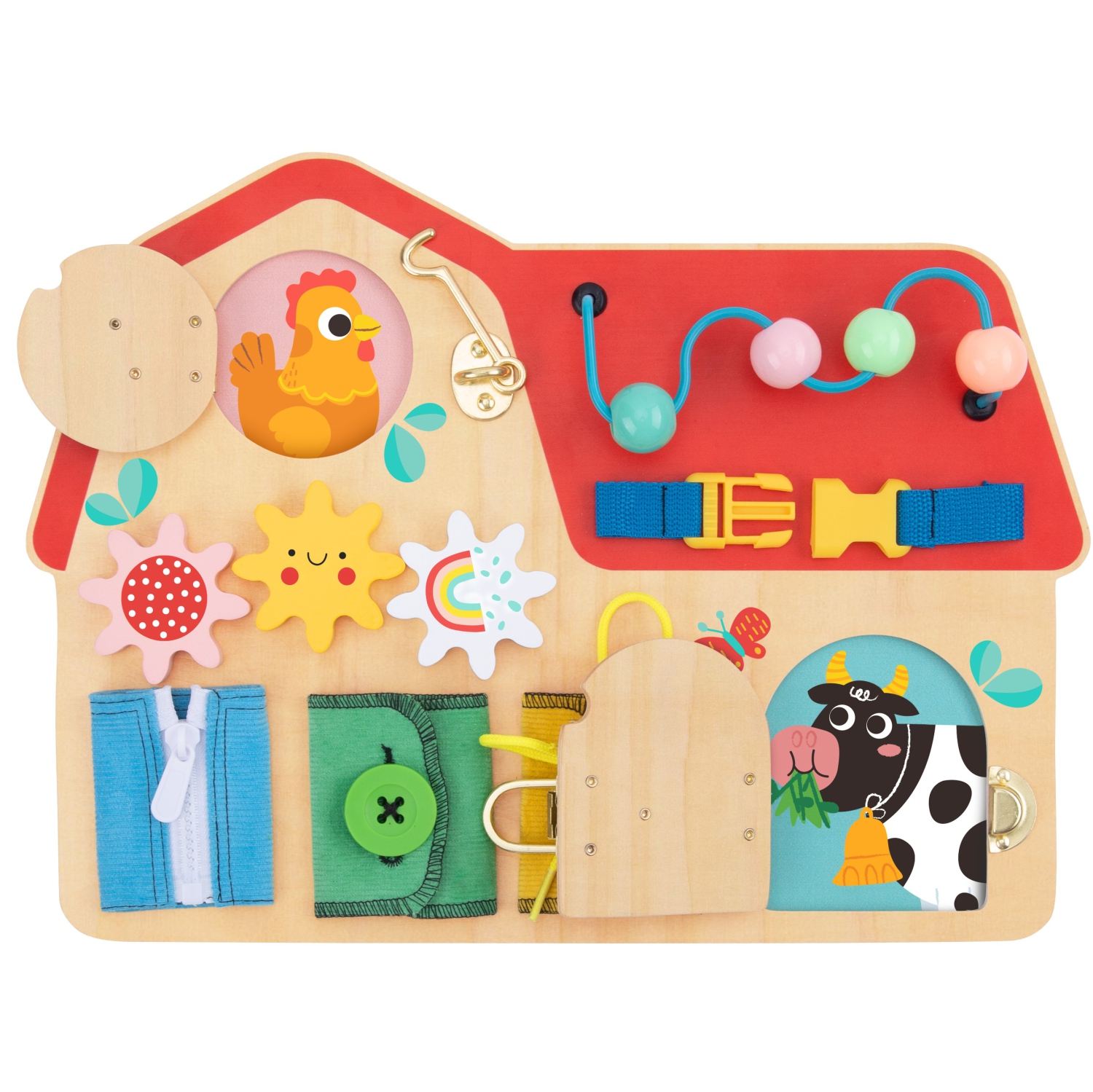 TOOKYLAND Wooden Busy Board - Montessori Activity Board, Preschool Learning Sensory Toy for Kids 3 Years Old +