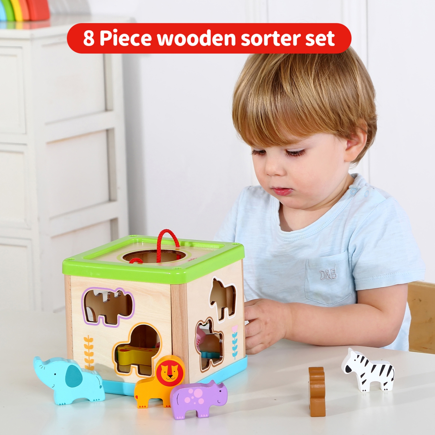 TOOKYLAND Cube Trieur de Formes en Bois - 9pcs - Boîte de Tri d'Animaux, Jouet d'Éveil pour Enfants de 12 Mois +