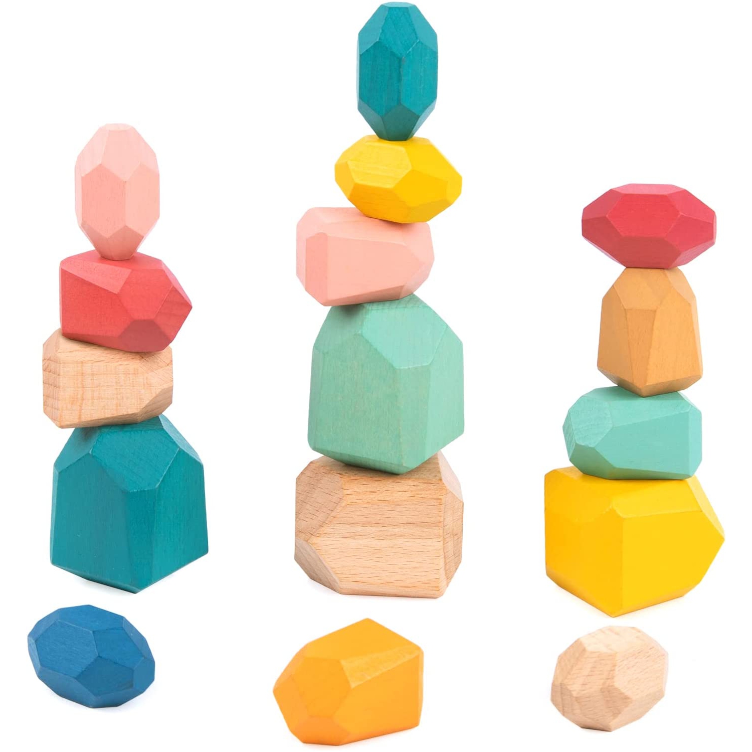 TOOKYLAND Pierres à Empiler en Bois - 16pcs - Ensemble de Blocs de Construction à Équilibrer pour Enfants de 3 Ans +