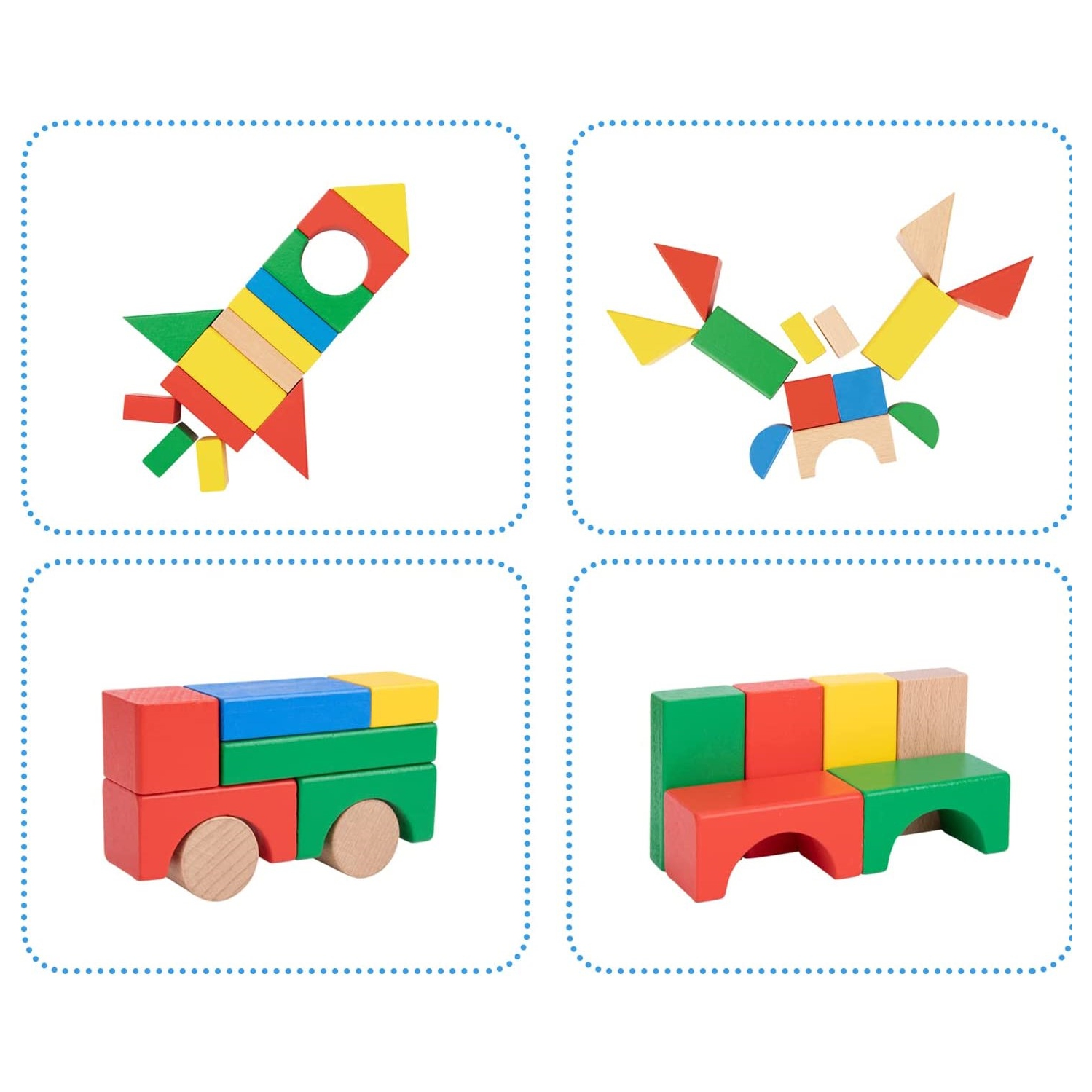 TOOKYLAND Ensemble de Blocs de Construction en Bois - 100 Pièces - Blocs à Empiler, Jouet pour Enfant de 1 An +