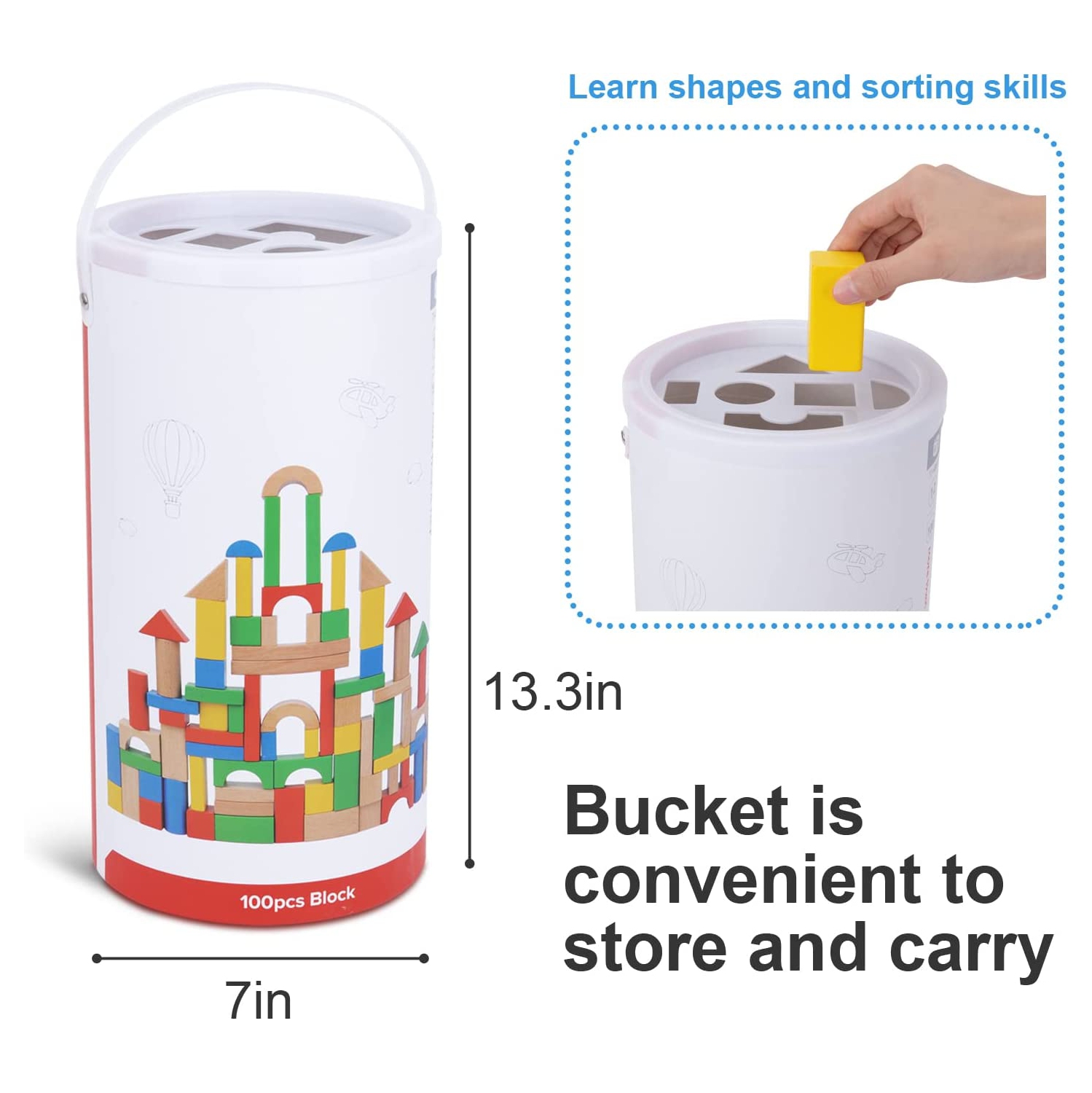 TOOKYLAND Ensemble de Blocs de Construction en Bois - 100 Pièces - Blocs à Empiler, Jouet pour Enfant de 1 An +