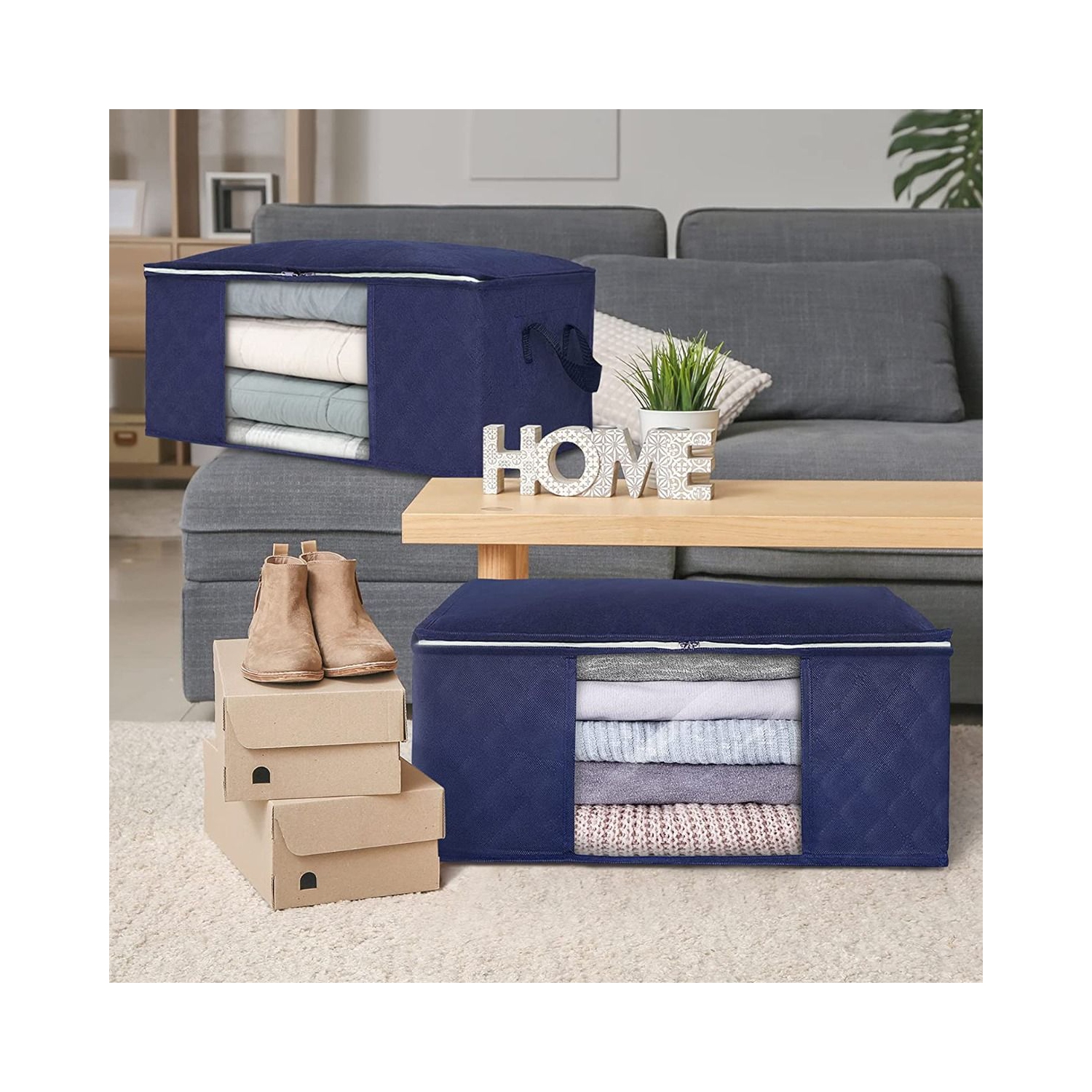 2-Pack Clothes Storage, Foldable Blanket Storage Bags,Storage Containers for Organizing,Clothing,Bedroom,Comforter,Closet,Dorm,