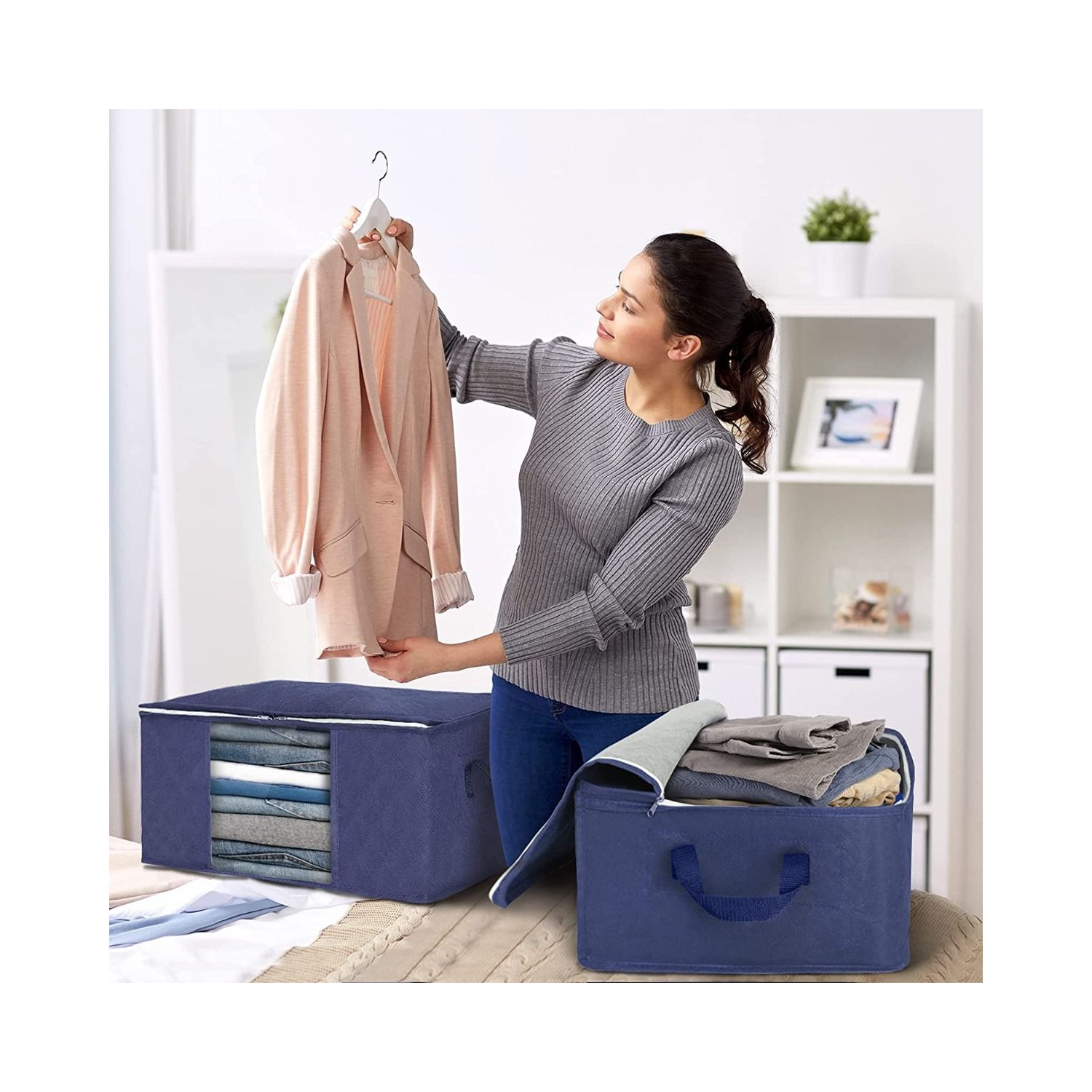 2-Pack Clothes Storage, Foldable Blanket Storage Bags,Storage Containers for Organizing,Clothing,Bedroom,Comforter,Closet,Dorm,