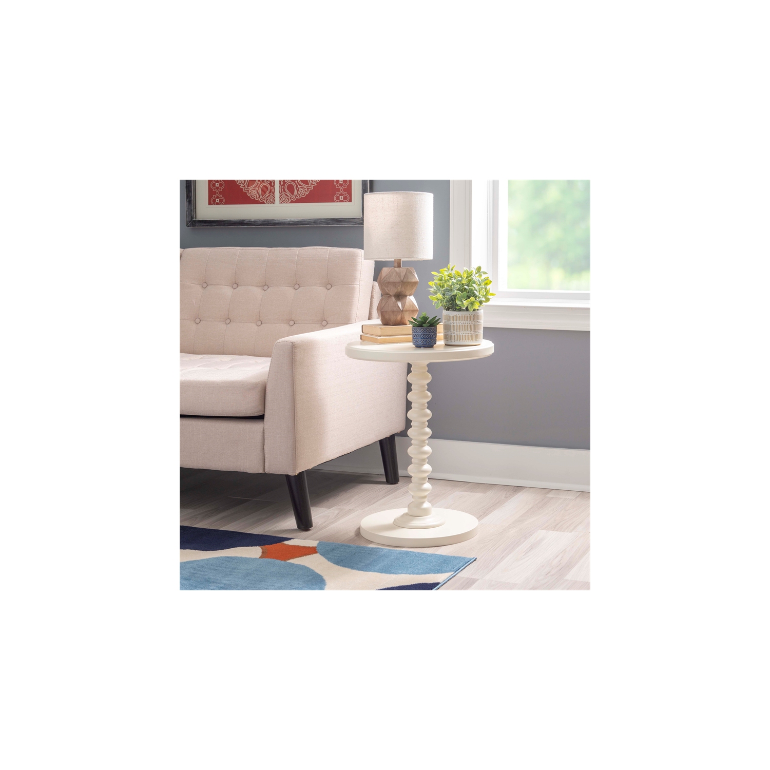 Linon Tara Wood Spindle Side Table in Off White