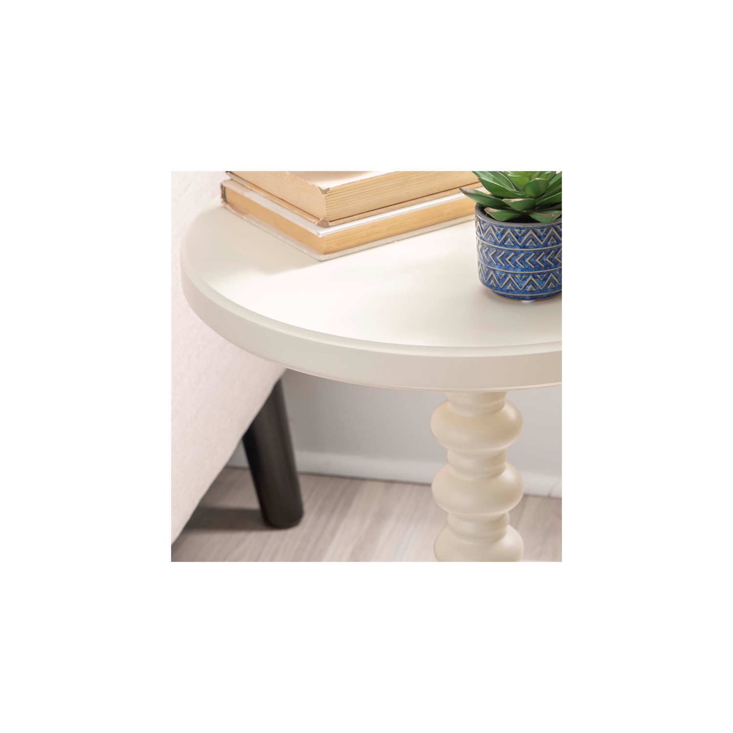 Linon Tara Wood Spindle Side Table in Off White