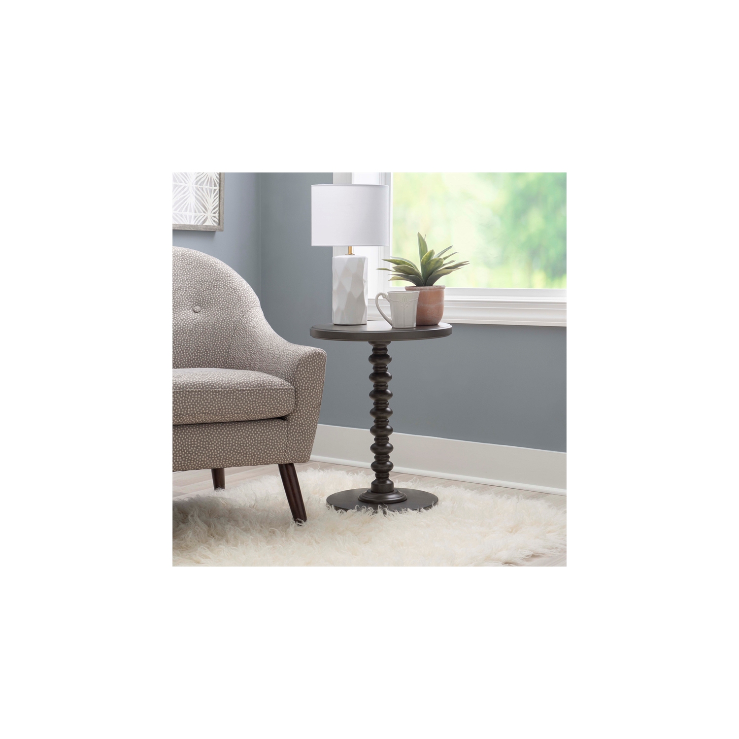 Linon Tara Wood Spindle Side Table in Dark Grey