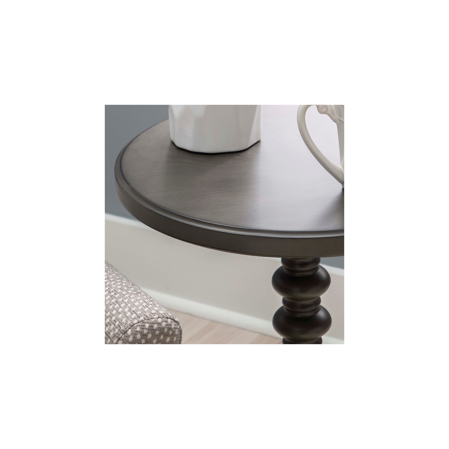 Linon Tara Wood Spindle Side Table in Dark Grey
