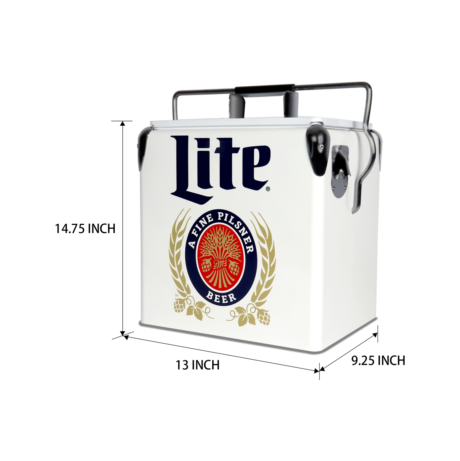 Miller Lite Retro Ice Chest Cooler with Bottle Opener 13L, 18 Can Capacity, Blue and Red, Vintage Style Ice Bucket for Camping, Beach, Picnic, RV,