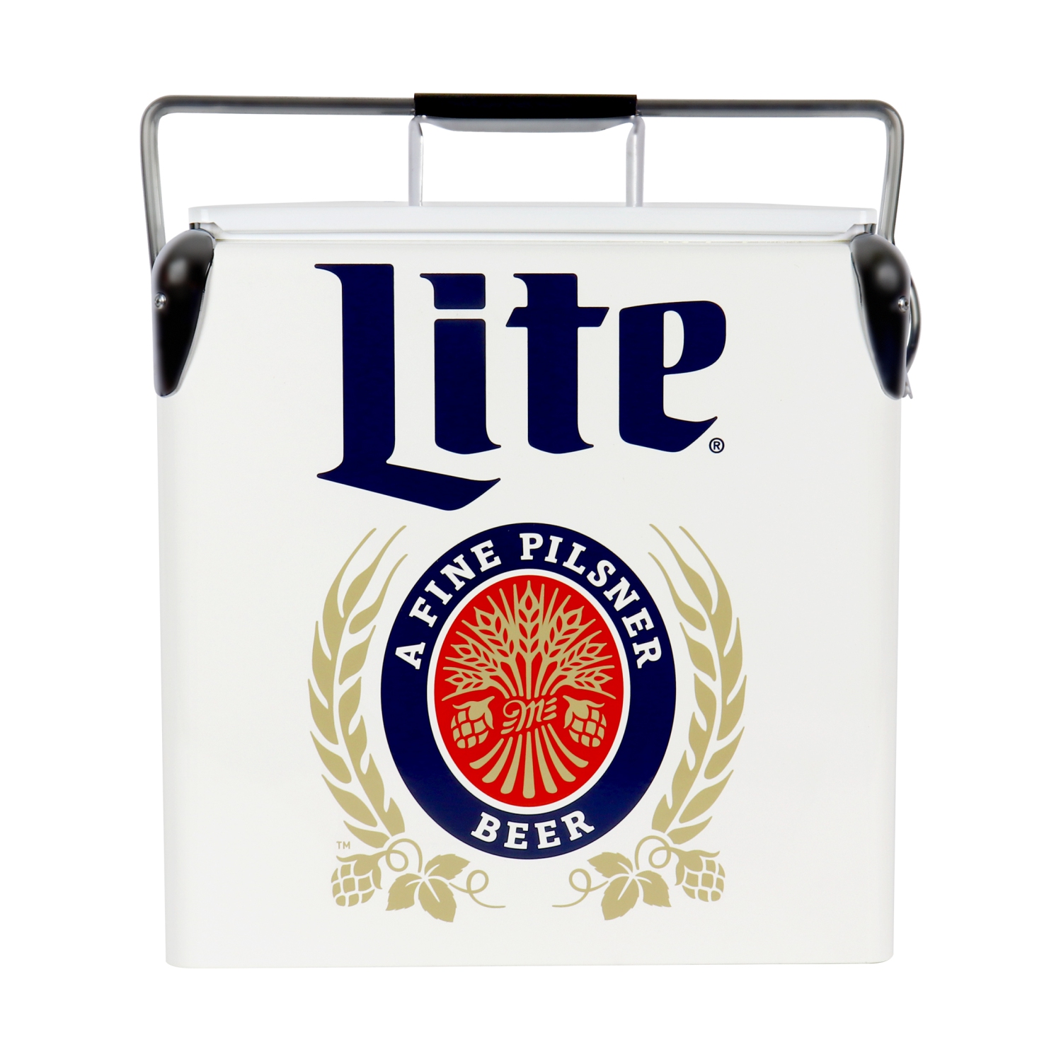 Miller Lite Retro Ice Chest Cooler with Bottle Opener 13L, 18 Can Capacity, Blue and Red, Vintage Style Ice Bucket for Camping, Beach, Picnic, RV,