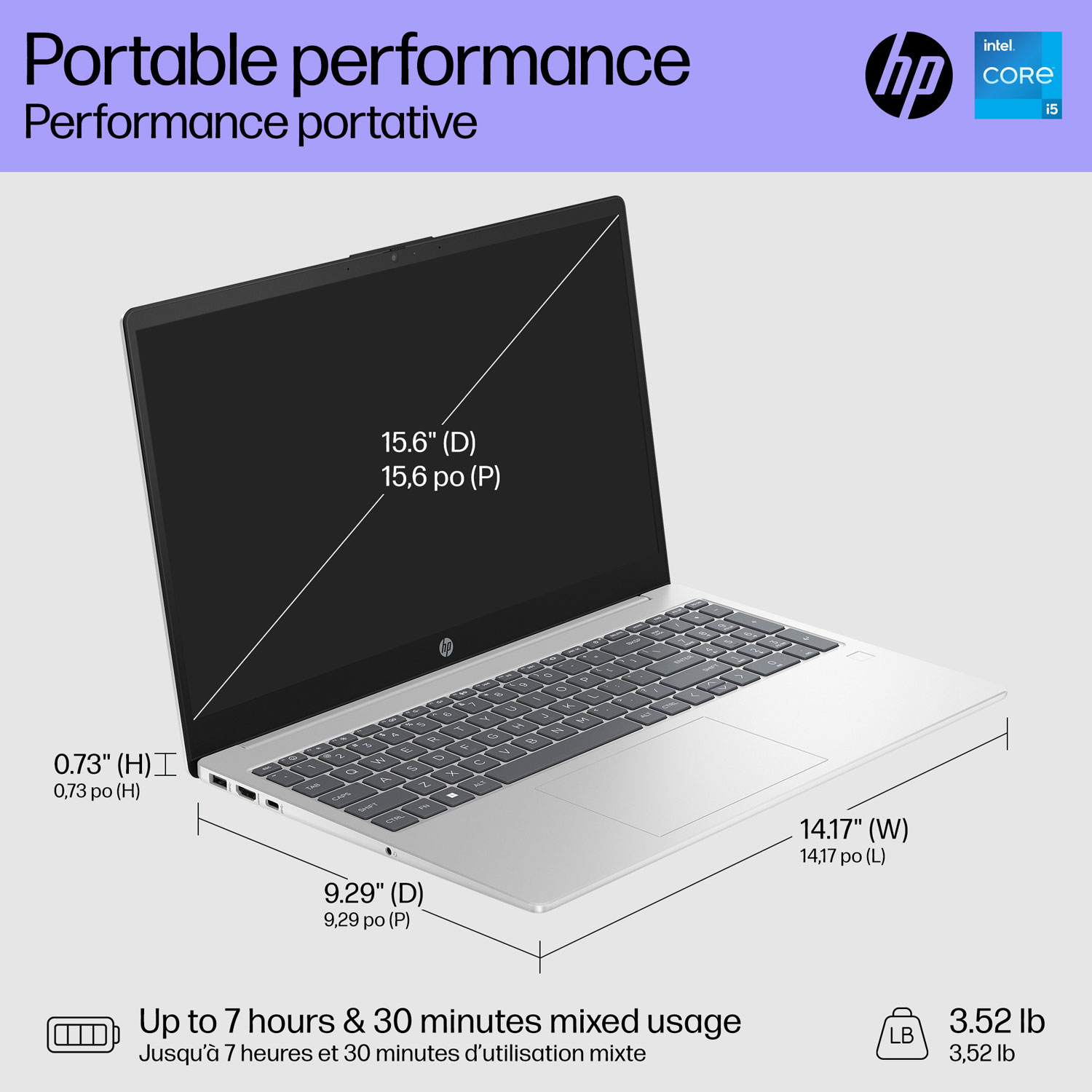 Portable de 15,6 po de HP - Argenté naturel