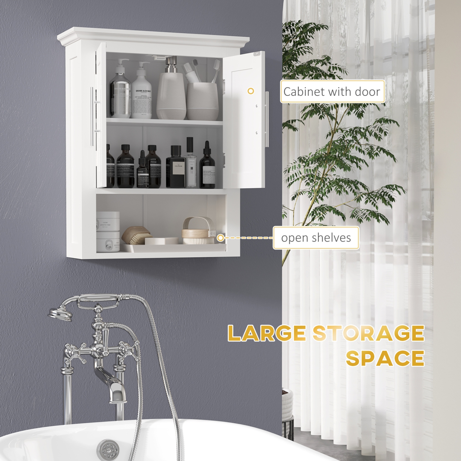 Armoire murale de salle de bain kleankin, armoire à pharmacie, armoire de rangement pour toilette avec tablette pour salon et entrée, blanc