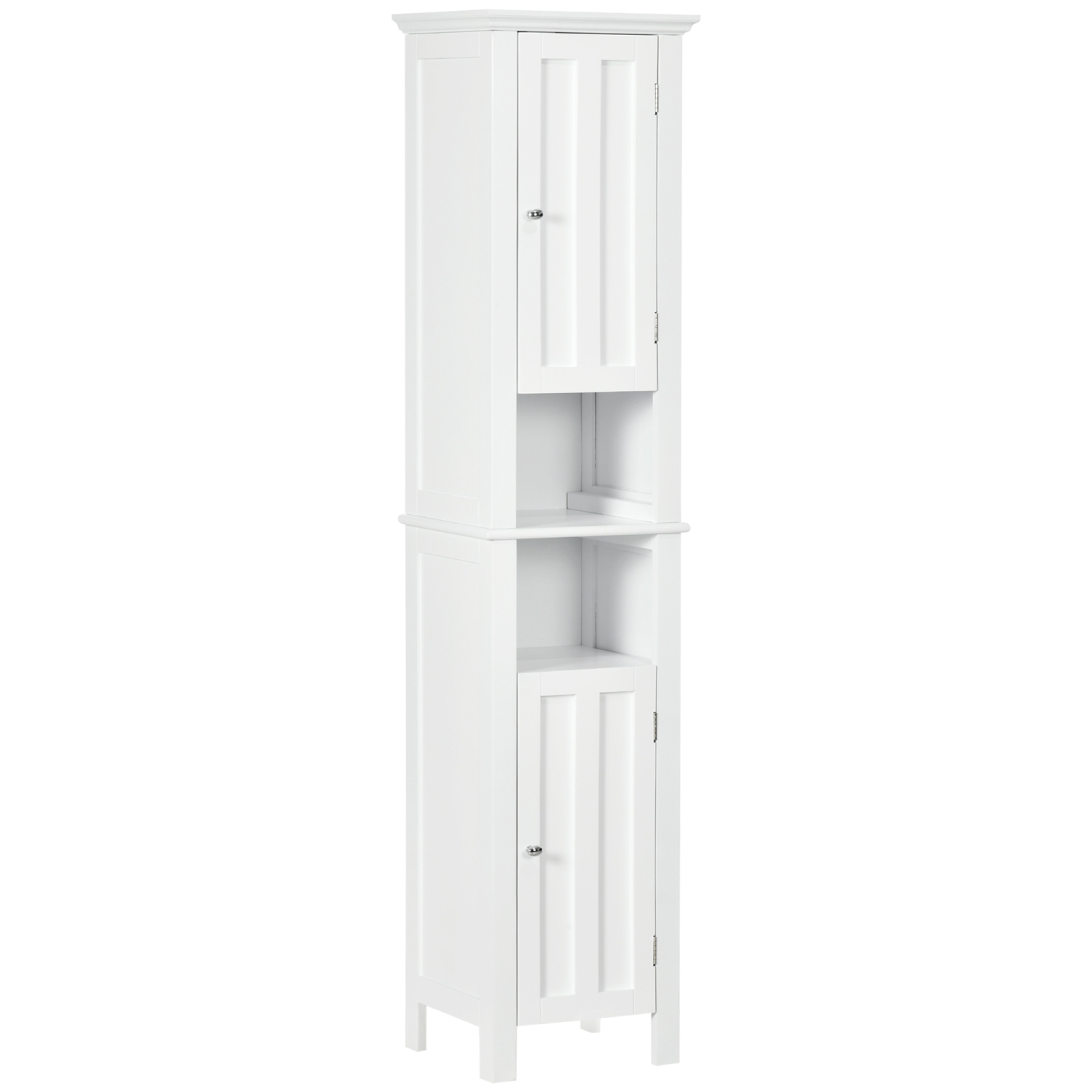 kleankin Tall Bathroom Storage Cabinet, Floor standing Bathroom Organizer, Linen Cabinet with Open Shelves, White