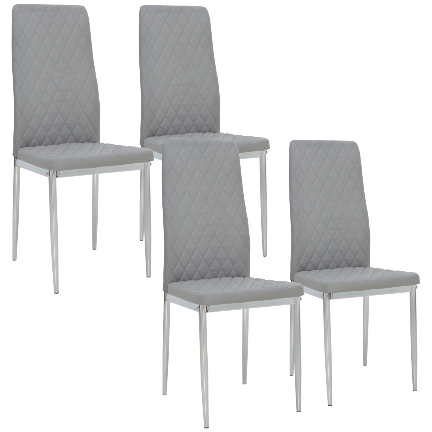 HOMCOM Dining Chairs Set of 4, Modern Kitchen Chairs with Faux Leather Upholstery and Steel Legs for Living Room, Dining Room, Bedroom, Grey