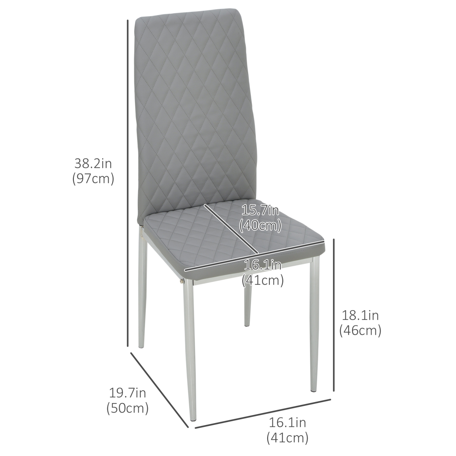 HOMCOM Dining Chairs Set of 4, Modern Kitchen Chairs with Faux Leather Upholstery and Steel Legs for Living Room, Dining Room, Bedroom, Grey