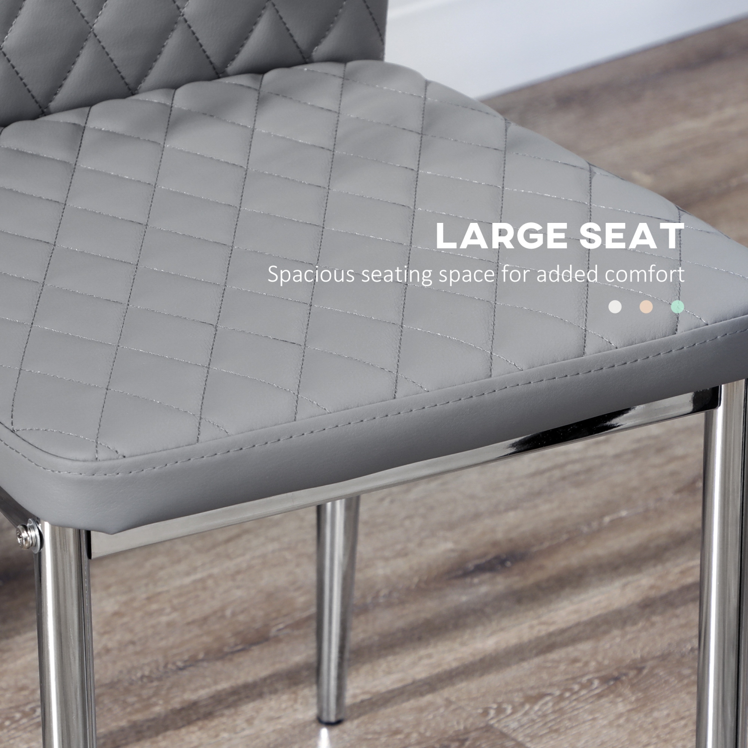 HOMCOM Dining Chairs Set of 4, Modern Kitchen Chairs with Faux Leather Upholstery and Steel Legs for Living Room, Dining Room, Bedroom, Grey