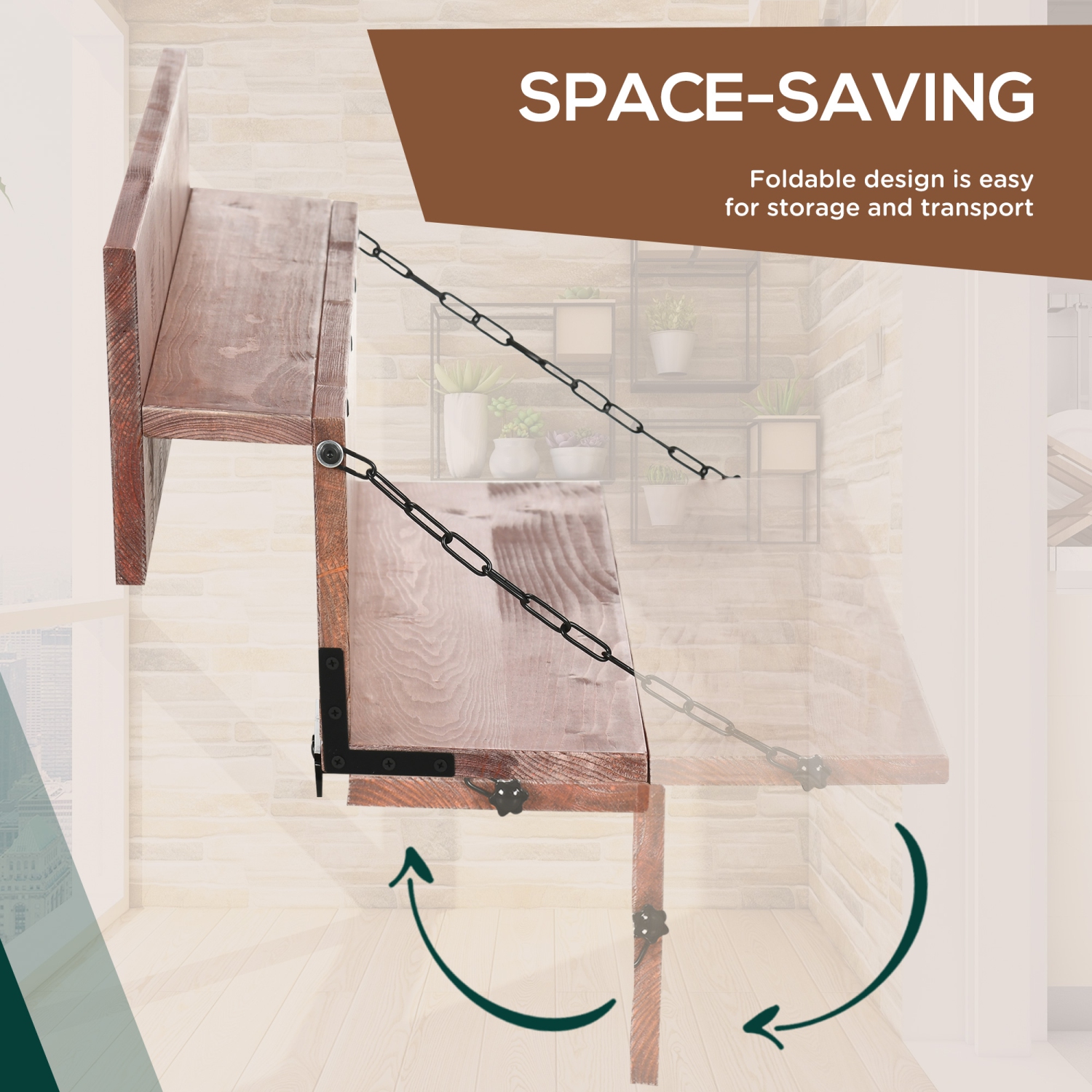 Outsunny Table de garde-corps, table suspendue d'extérieur en épicéa, bureau de balcon pliable pour terrasse et jardin, orange