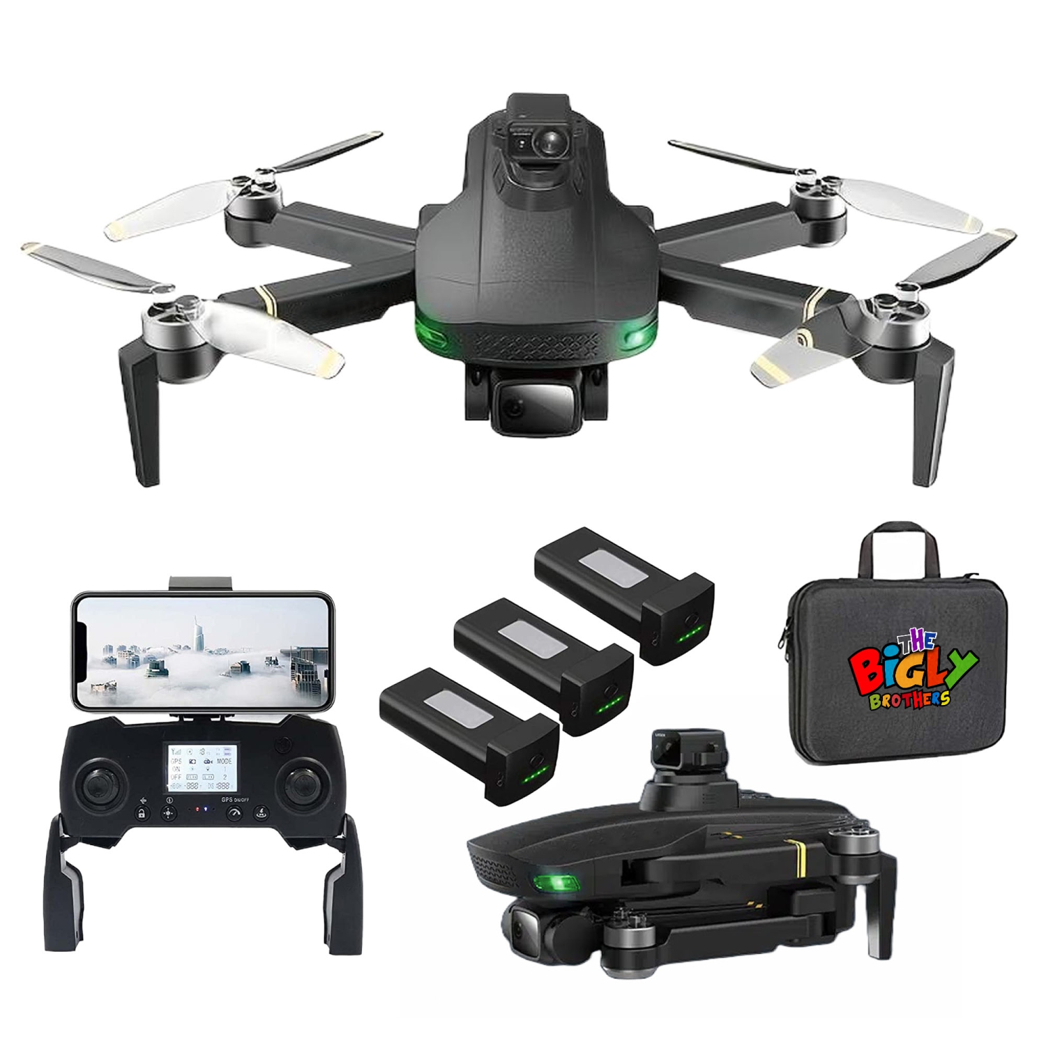 The Bigly Brothers GD93 Midnight Specter GPS Drone, 720 Degrees Obstacle Avoidance, Smart Return home, 4K Camera 1000m Range, 90mins Flight Time Below 249g, carrying case included
