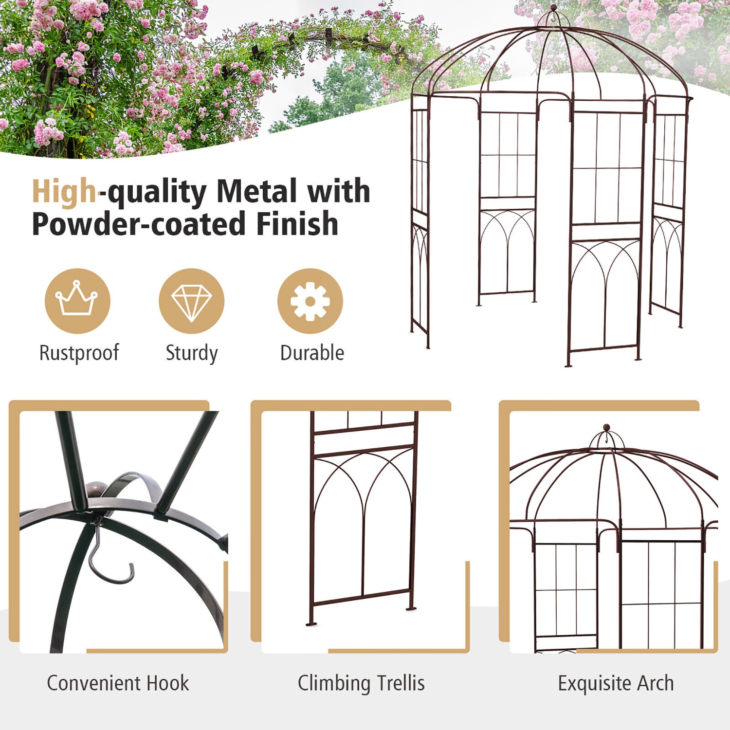 Gymax Birdcage Shape Garden Arbor Pergola Climbing Plants Stand Rack for Wedding Party