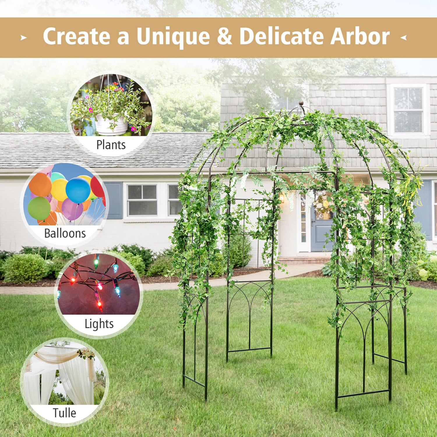 Gymax Birdcage Shape Garden Arbor Pergola Climbing Plants Stand Rack for Wedding Party