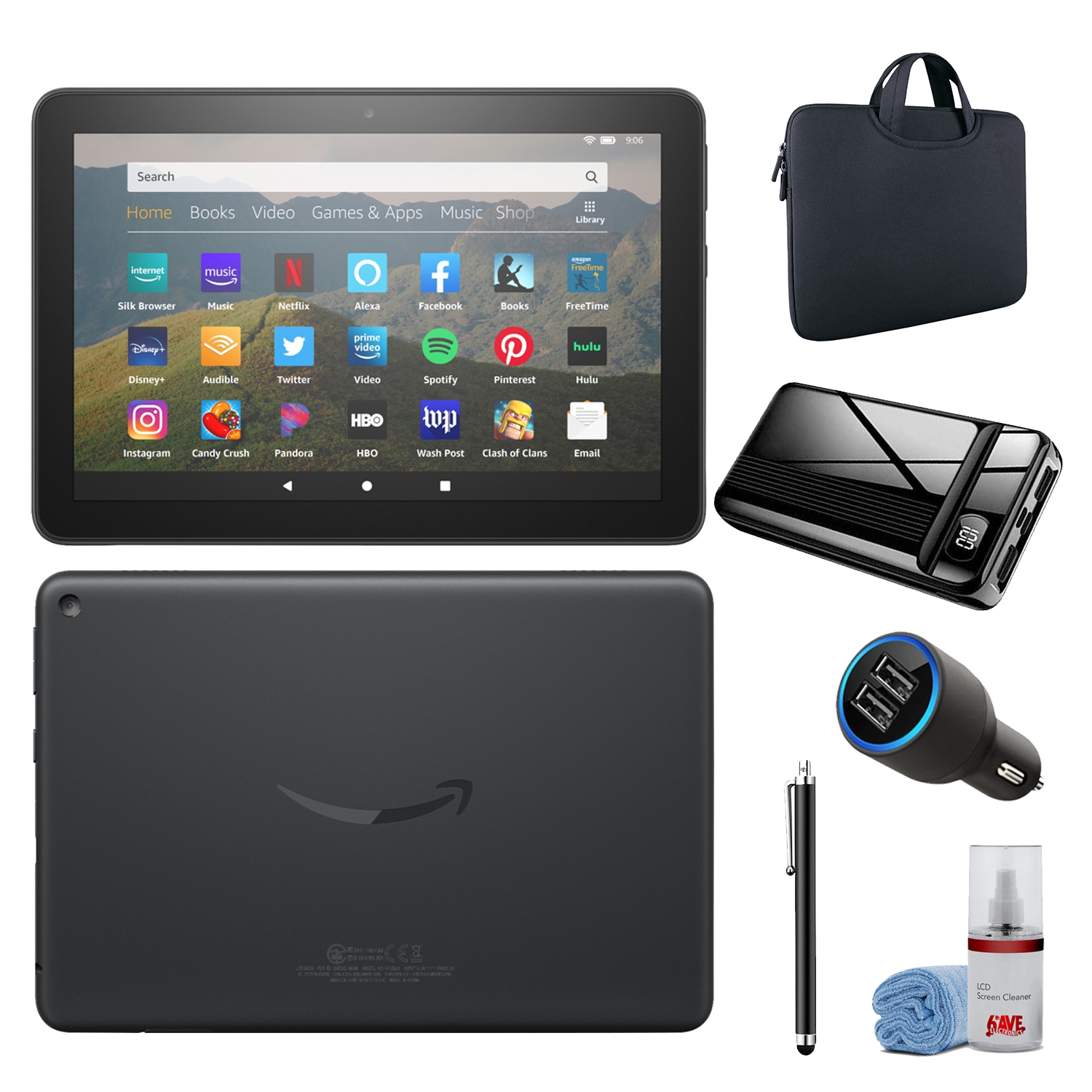 Amazon Fire HD 8 10th Generation 8" Tablet - 32GB - Black Travel Kit