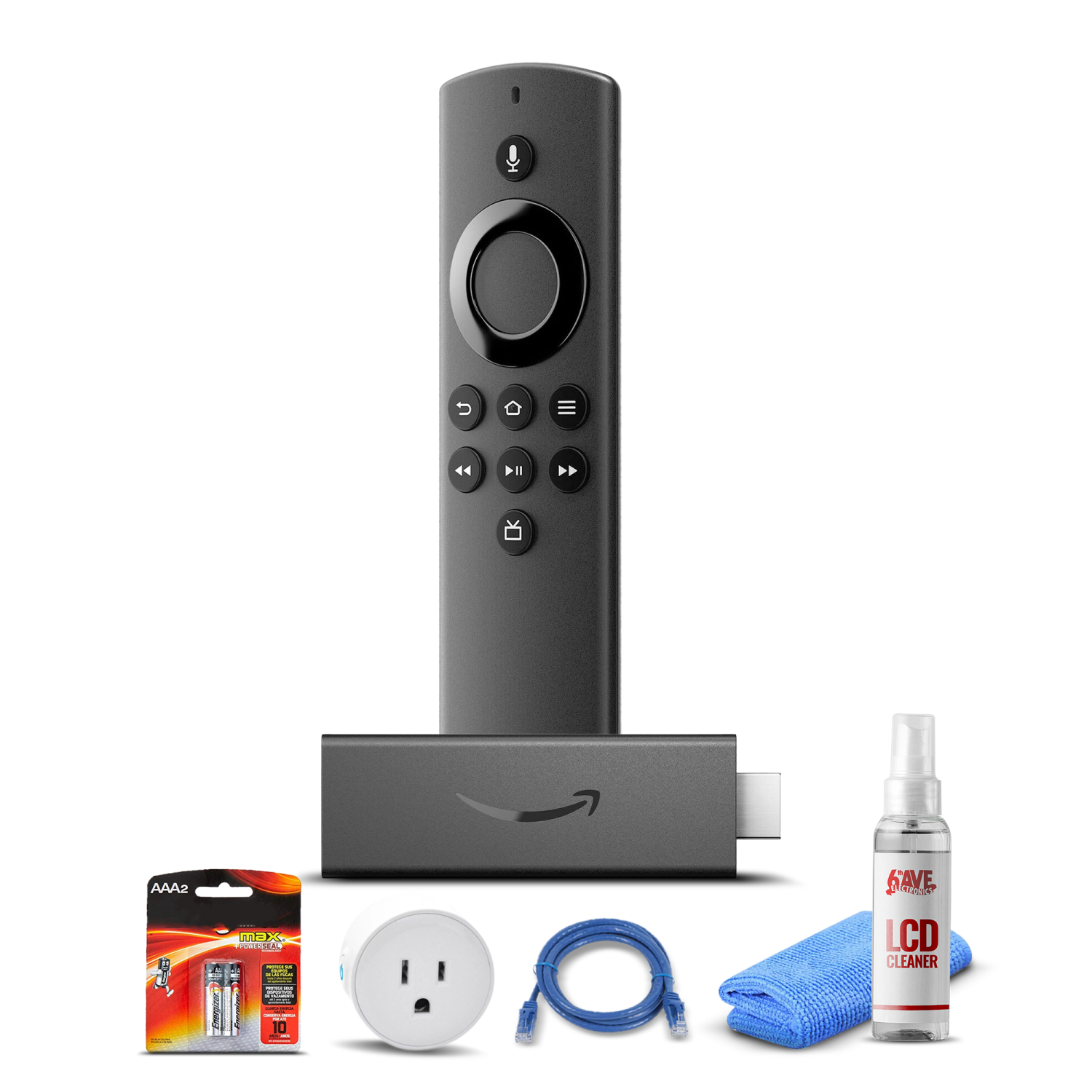 Amazon Fire TV Stick Lite (2020) + Smart Plug + Cat5 Cable + Batteries Bundle