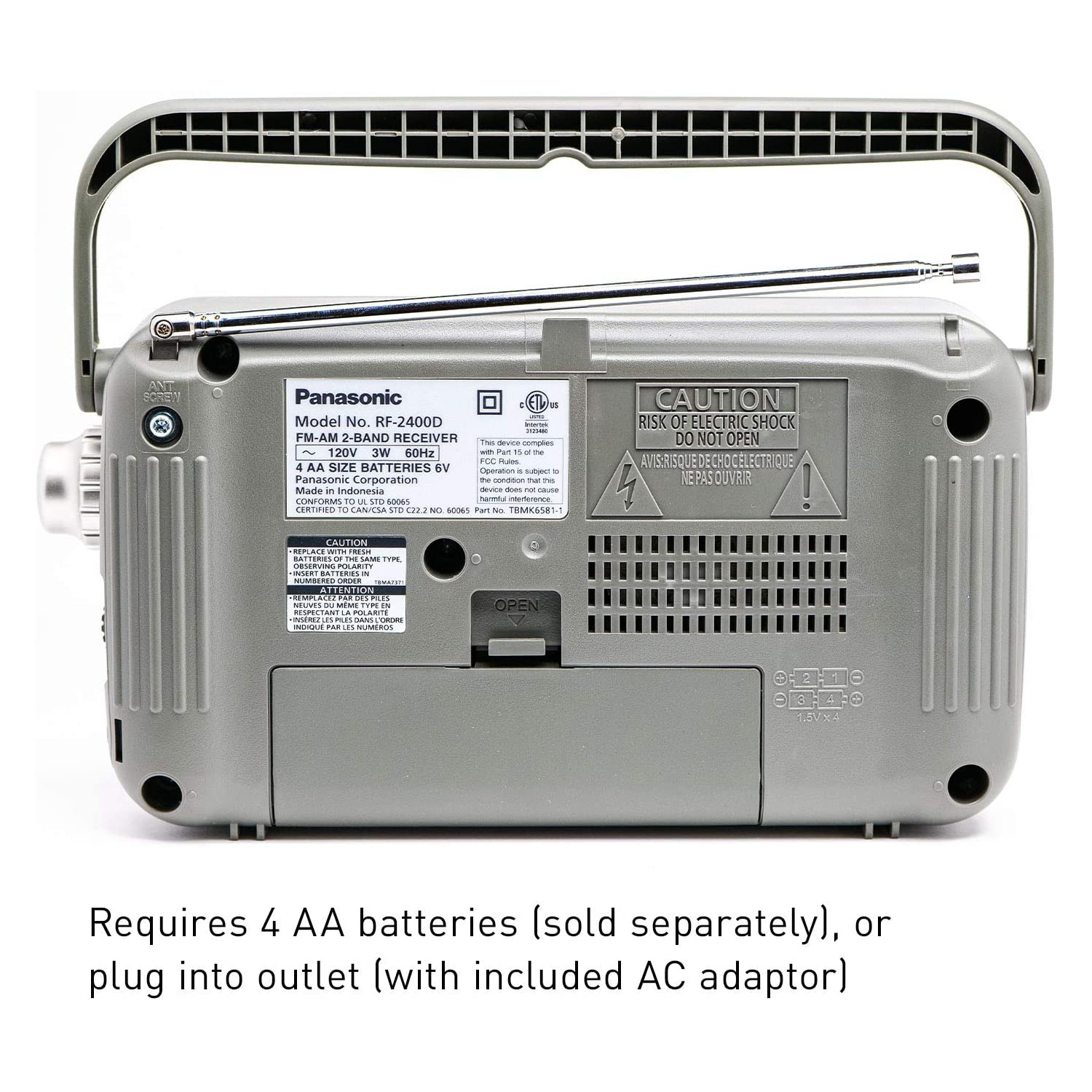 Panasonic Portable AM / FM Radio Silver + 4x AA Batteries With Charger + Cloth Bundle