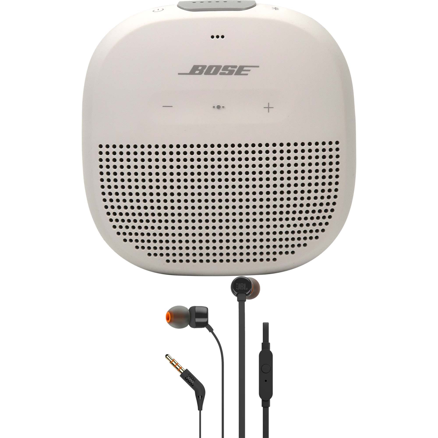 Bose Soundlink Micro Bluetooth Speaker White + JBL T110 in Ear Headphones Black