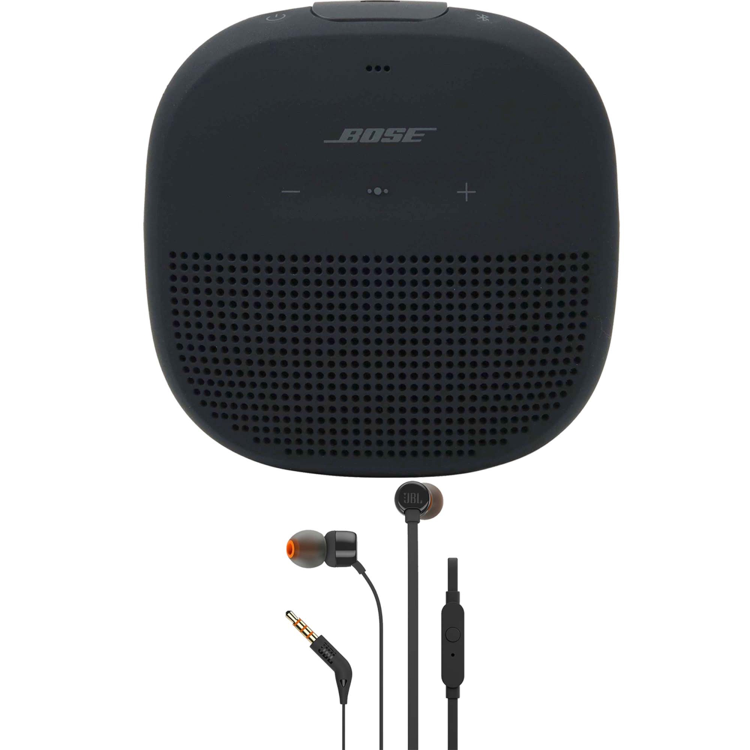 Bose Soundlink Micro Bluetooth Speaker Black + JBL T110 in Ear Headphones Black