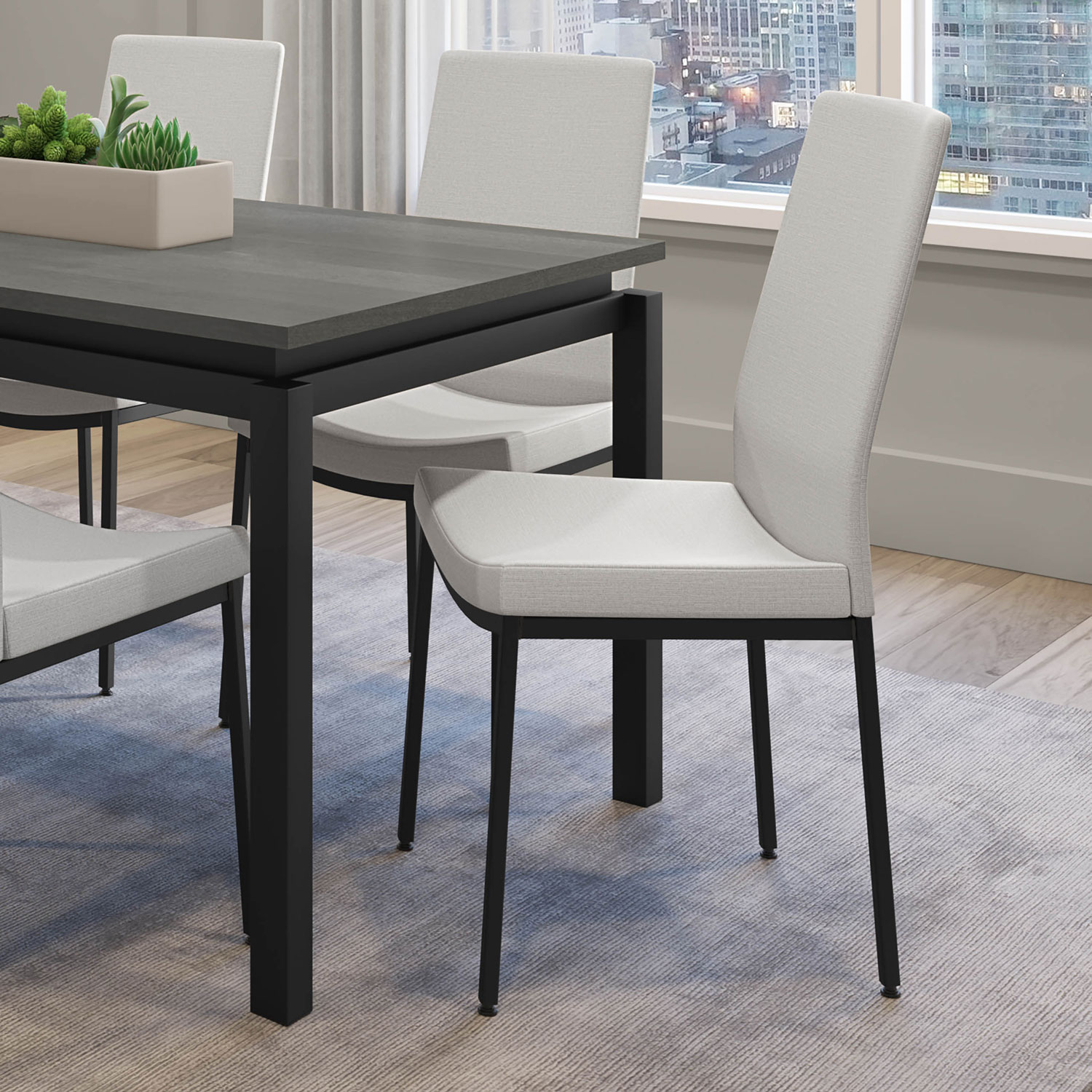 Torres Contemporary Polyester Dining Chair - Light Grey Woven/Black