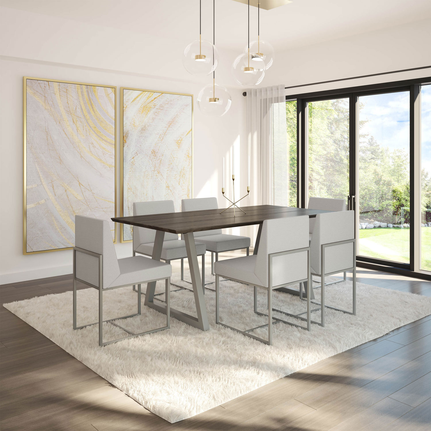 Chaise de salle à manger traditionnelle en polyester Derry - Gris pâle/Gris