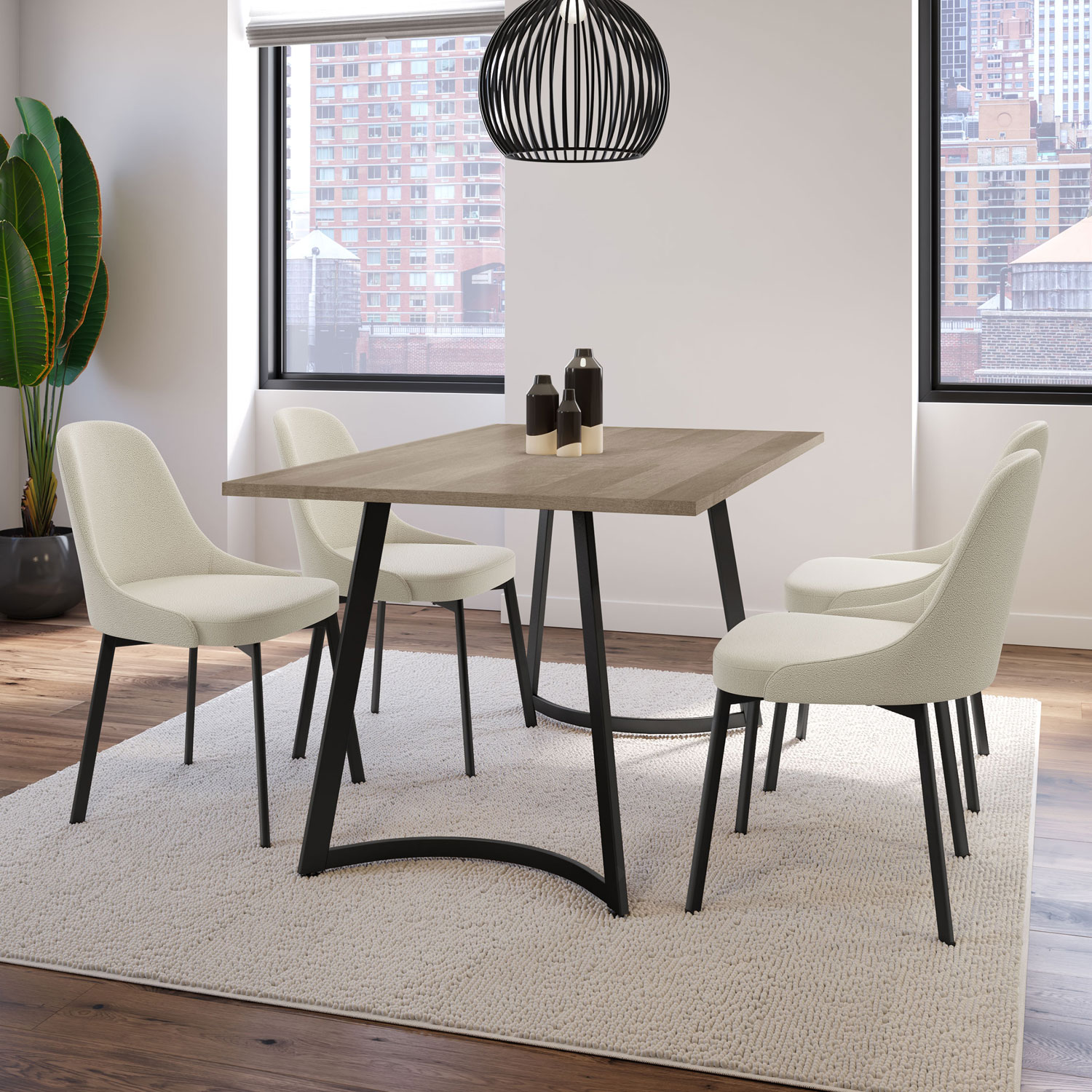 Chaise de salle à manger contemporaine en polyester Harper - Tissu bouclé crème/Noir