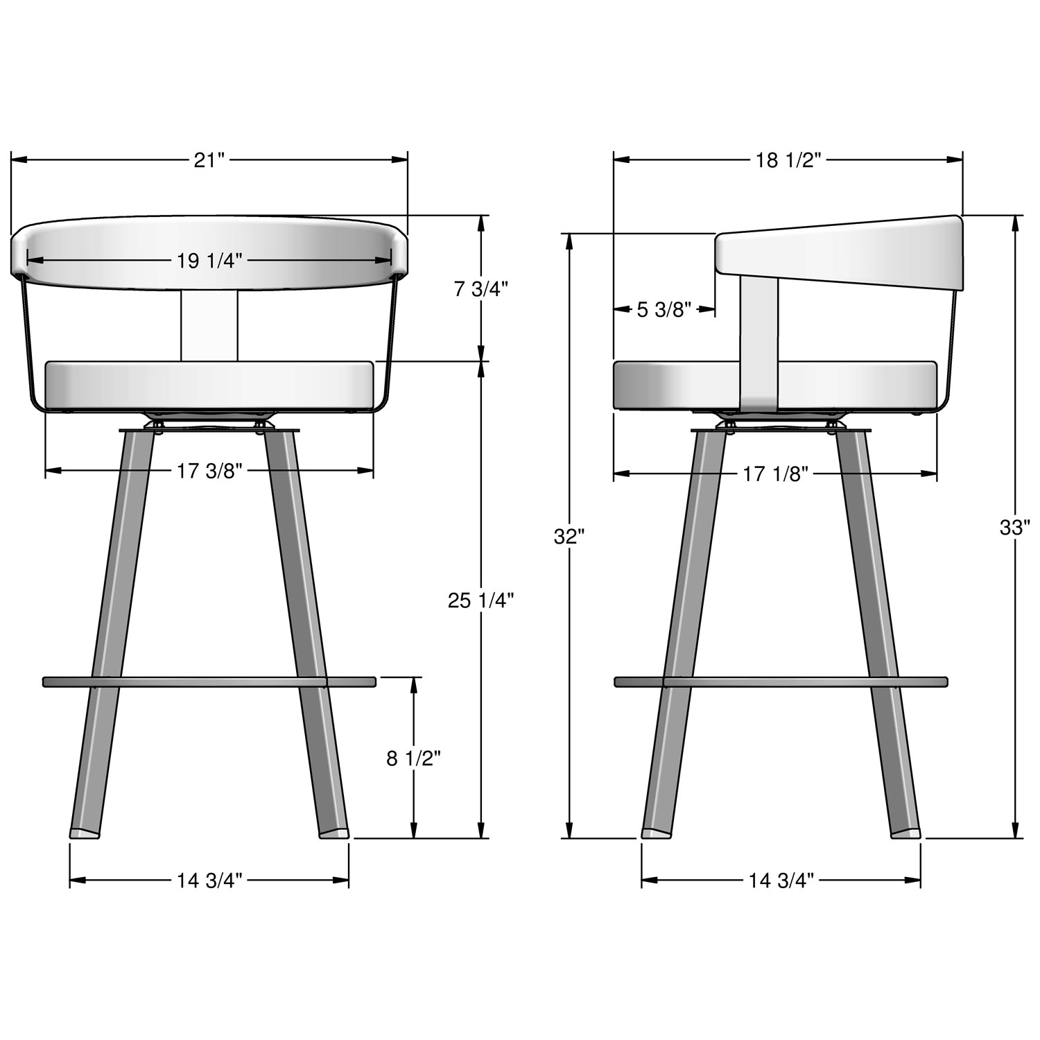 Tabouret de bar contemporain à hauteur de comptoir Lars - Grège/Noir