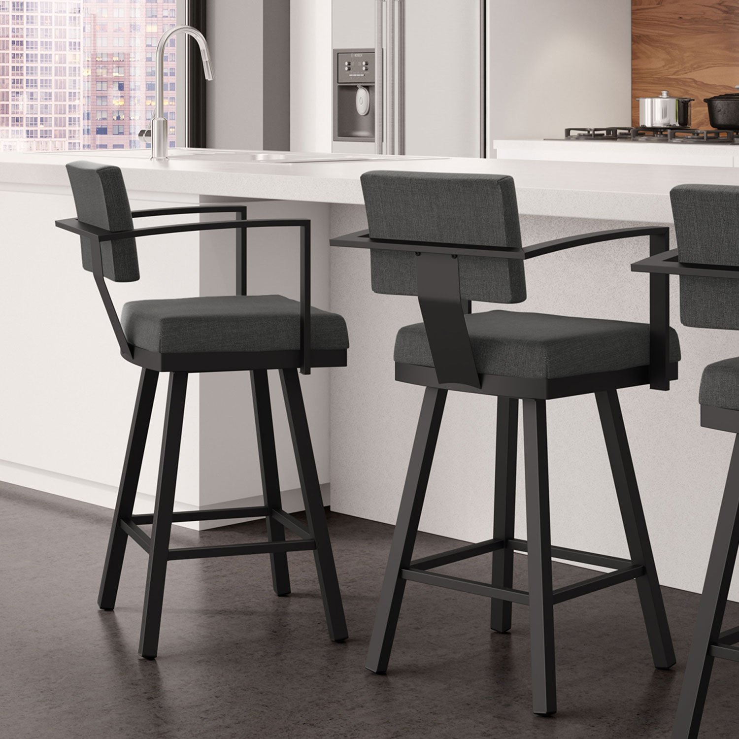 Akers Contemporary Counter Height Barstool - Charcoal Grey/Black