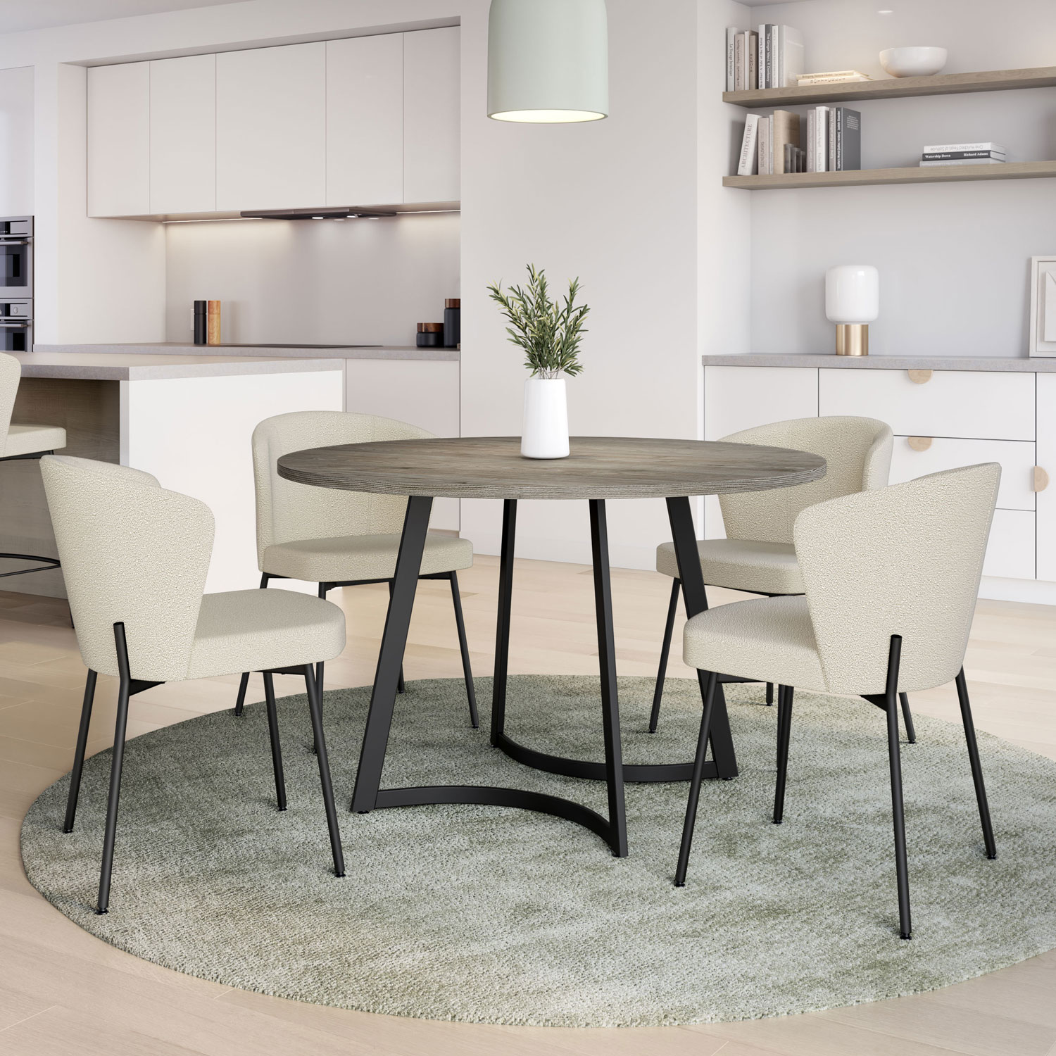 Chaise de salle à manger transitionnelle en polyester Camilla - Tissu bouclé crème/Noir