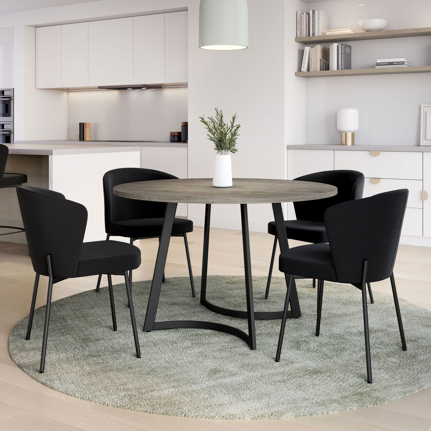 Chaise de salle à manger transitionnelle en polyester Camilla - Tissu bouclé anthracite/Noir