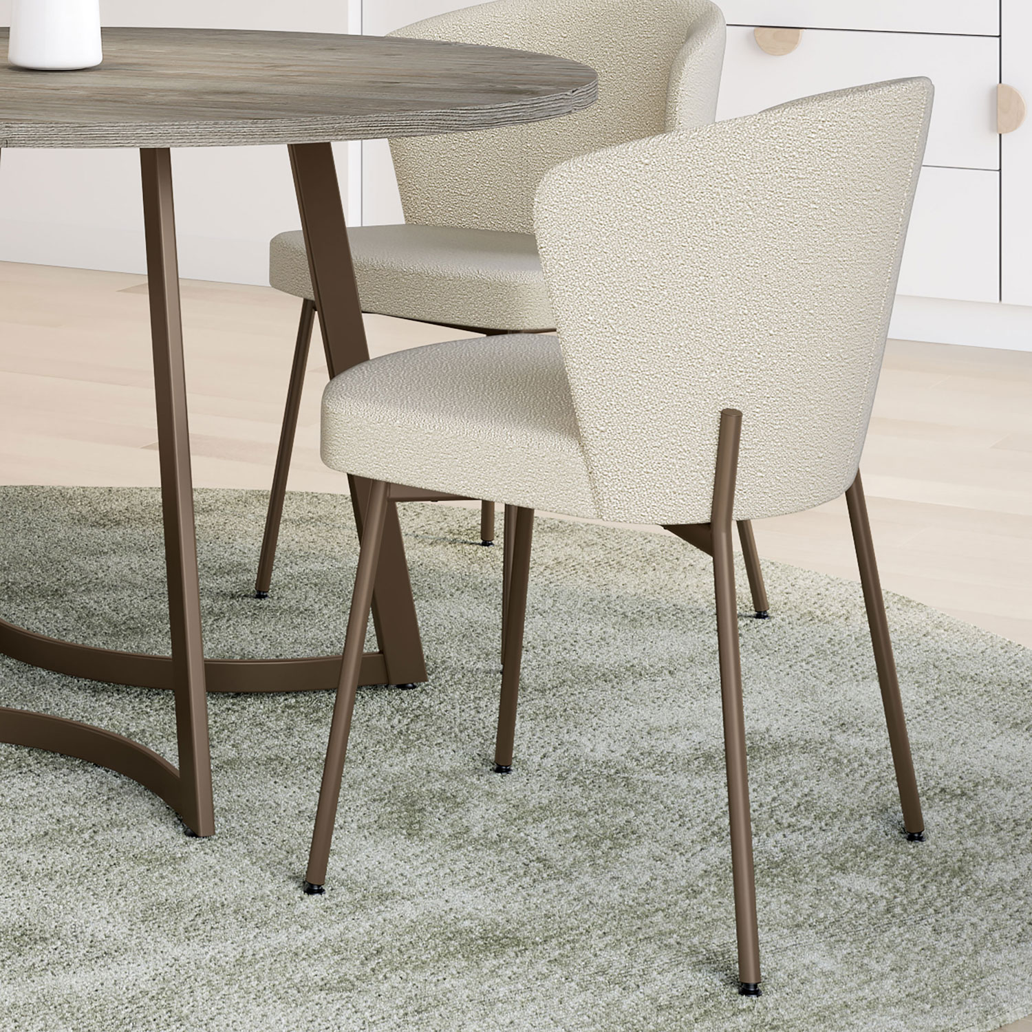 Chaise de salle à manger transitionnelle en polyester Camilla - Tissu bouclé crème/Bronze