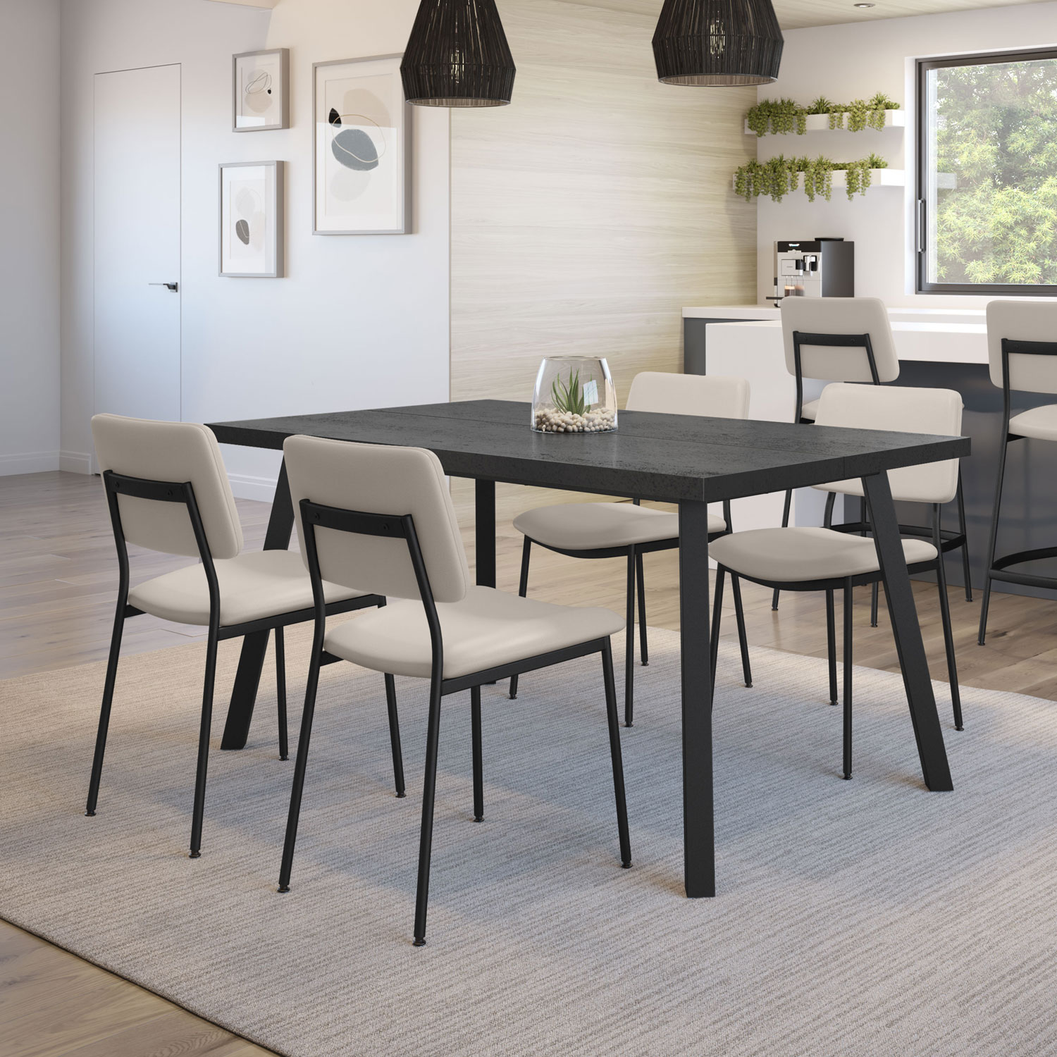 Chaise de salle à manger contemporaine en similicuir Sullivan - Crème/Noir