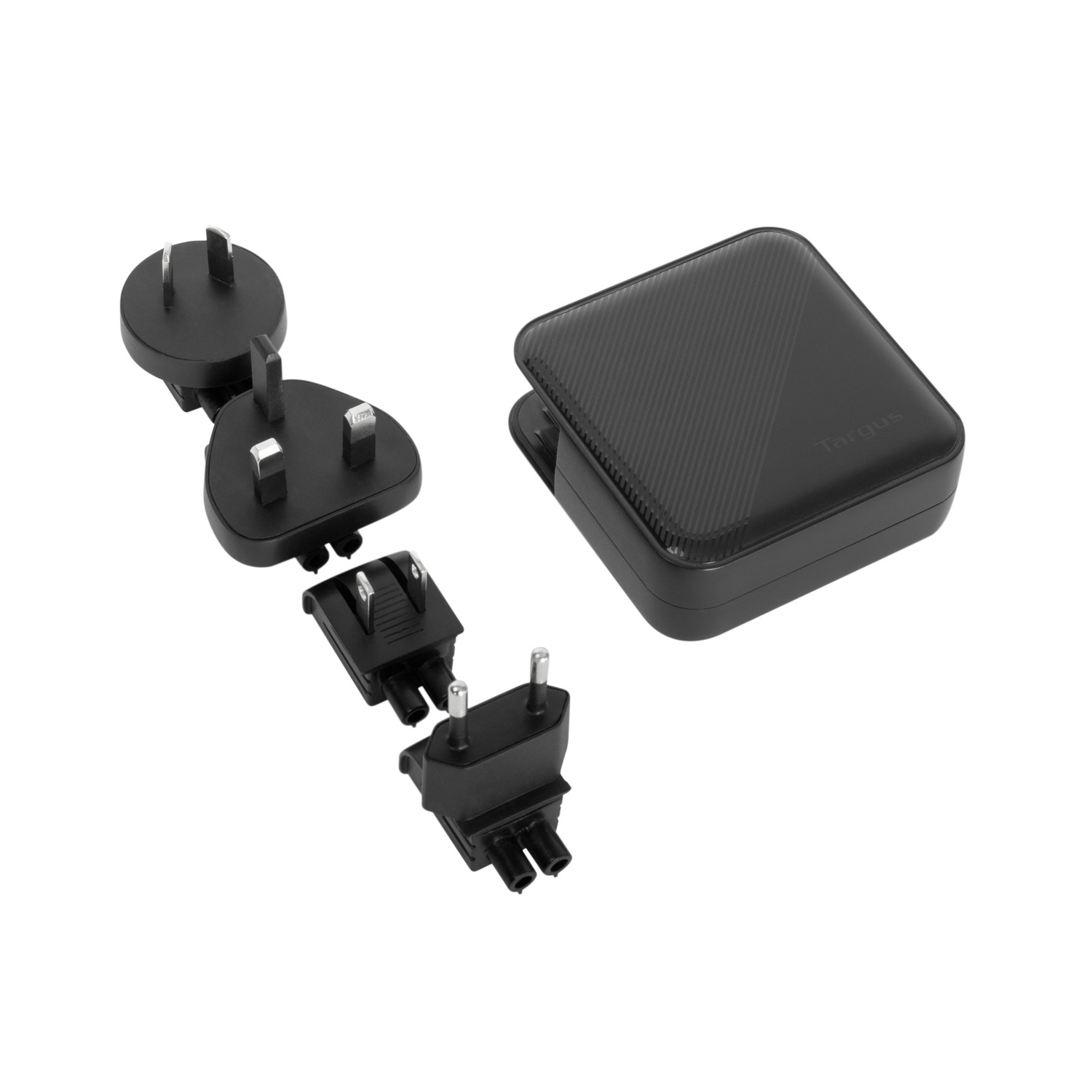 Targus 100W GaN Wall Charger w/2×USB-C, 2×USB-A ports; 4 travel plugs